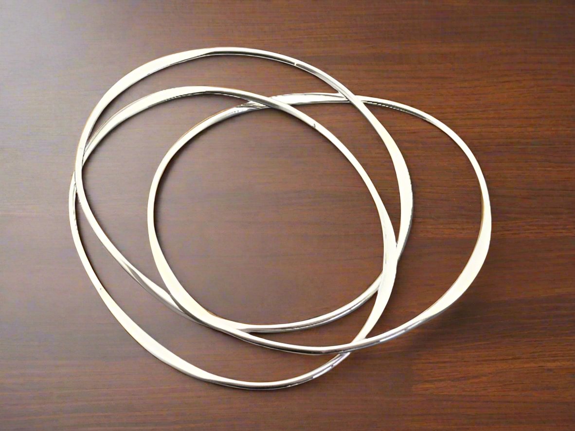 3-Pack Sterling Silver Interlinked Oval Flattened Bangles - Elegant Stackable Bracelets for Women, Perfect for Everyday Wear & Special Occasions
