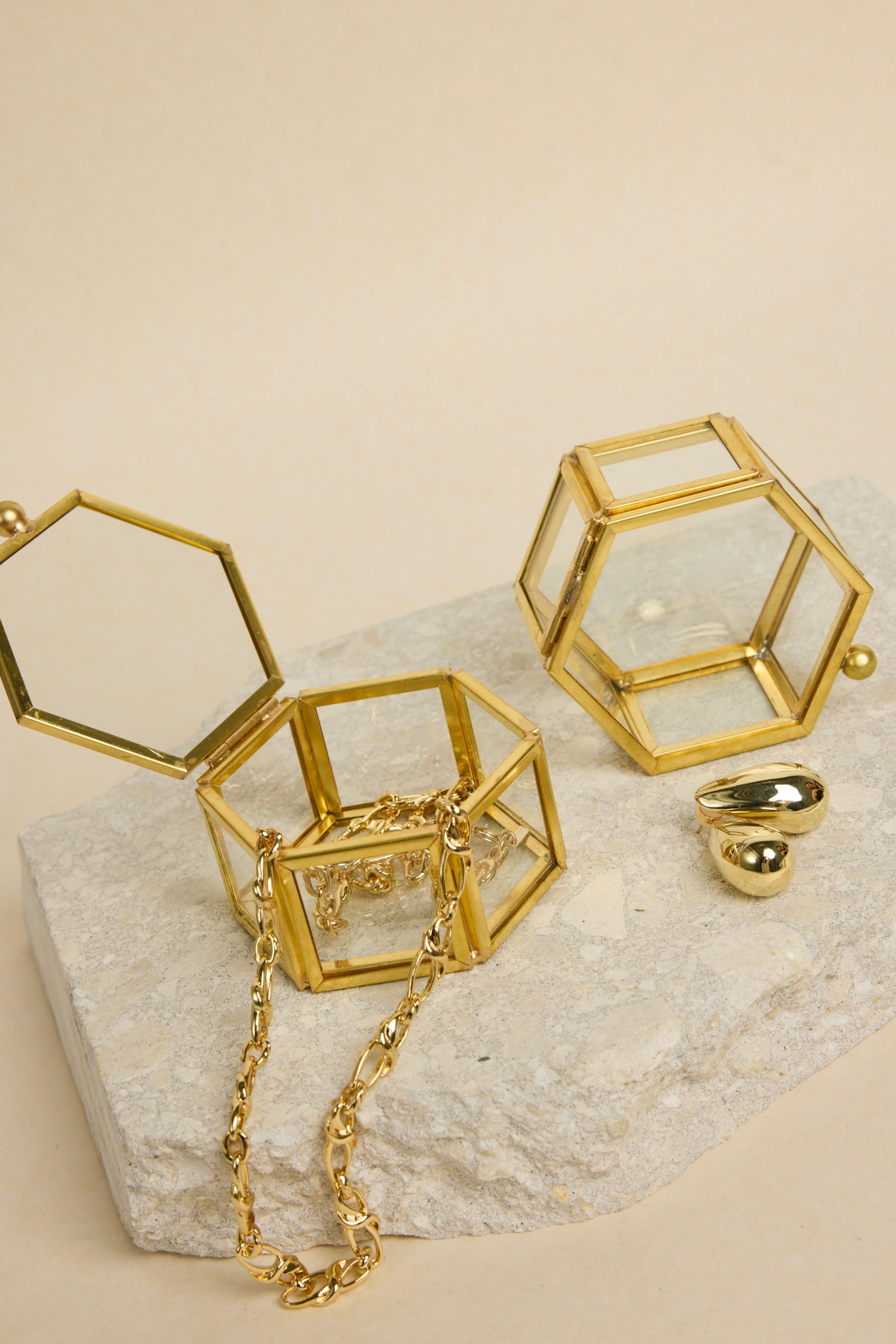 Elegant Small Hexagonal Jewelry Box with Gold Trim - Perfect for Organizing Rings, Earrings & Necklaces | Gift for Her, Home Decor & Wedding Favors