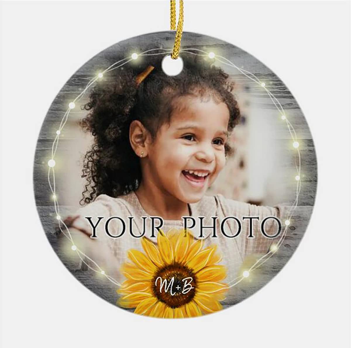 Personalized Custom Photo Ceramic Christmas Ornament - Rustic Sunflower Design for Our First Christmas | Christmas Tree Decorations & Holiday Home Decor | Perfect for Gifts, Stocking Stuffers, and Family Keepsakes
