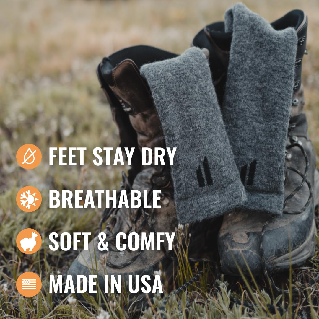 HOLLOW Alpaca Boot Socks for Men & Women - Moisture Wicking, Temperature Regulating Hiking & Running Socks - Perfect for Outdoor Adventures & Cold Weather Activities