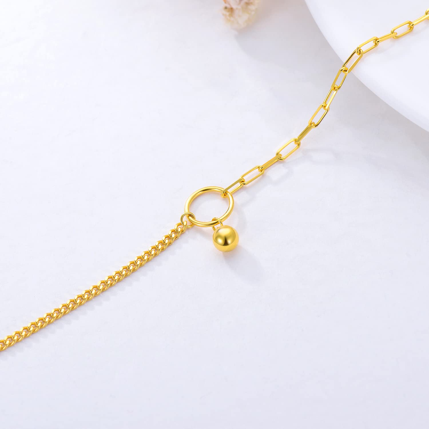 18K Solid Gold Paperclip Chain Bracelet for Women - Delicate Gold Cuban Link Bracelet, Anniversary Jewelry Gift for Mom, Wife (6.4-7.5 Inch) - Perfect for Weddings, Parties & Everyday Elegance