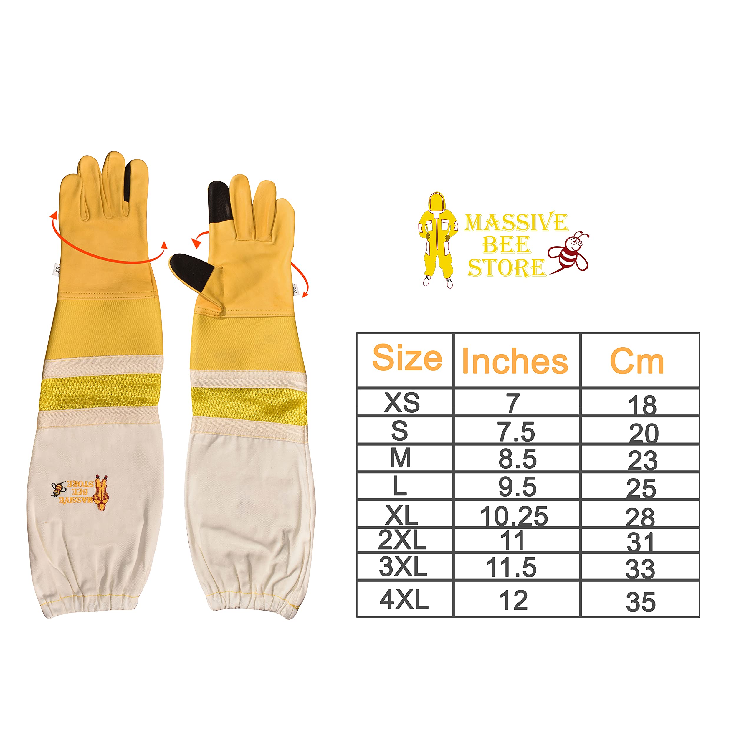 **Beekeeping Gloves - Ventilated Cowhide Leather with Yellow Rubber Cuff & Mesh - Durable Protection for Beekeepers - Perfect for Hive Inspections & Honey Harvesting**