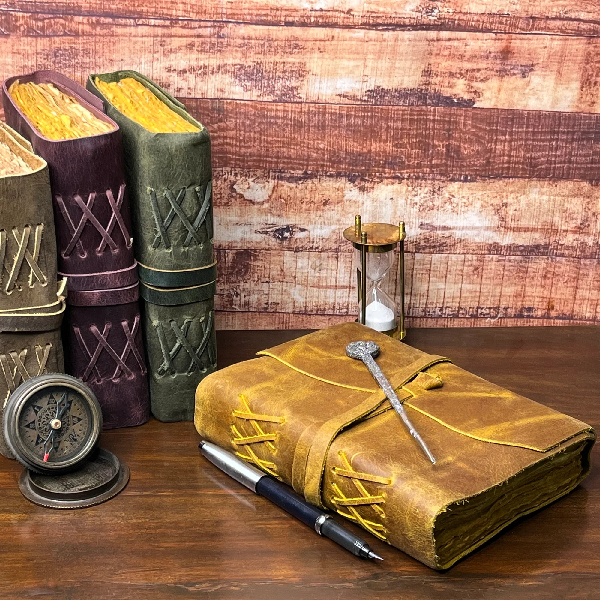 Handmade A5 Leather Bound Journal with Antique Deckle Edge Paper - Rustic Yellow Vintage Notebook for Writing, Sketching & Gift Giving