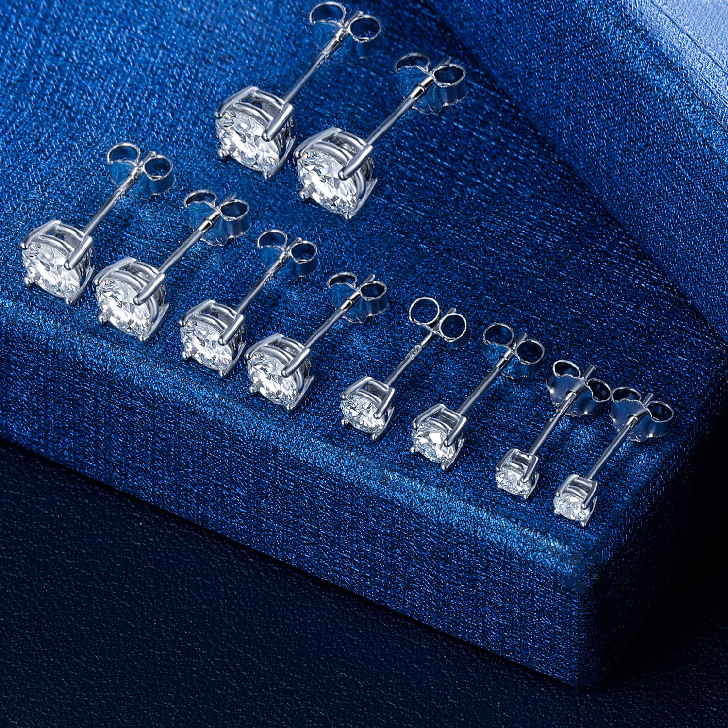 14K Sterling Silver Moissanite Stud Earrings Set - 4 Prong Round Cut Diamond Earrings for Women & Men | Wedding, Anniversary, Gift, Everyday Wear