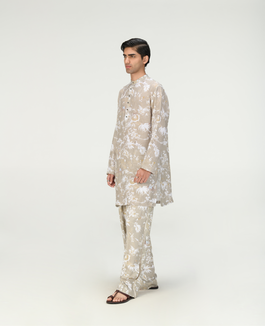 Premium Linen Kurta for Men - Chhote Miyan Oyster Grey - Comfortable & Stylish Ethnic Wear for Festivals, Weddings & Casual Outings