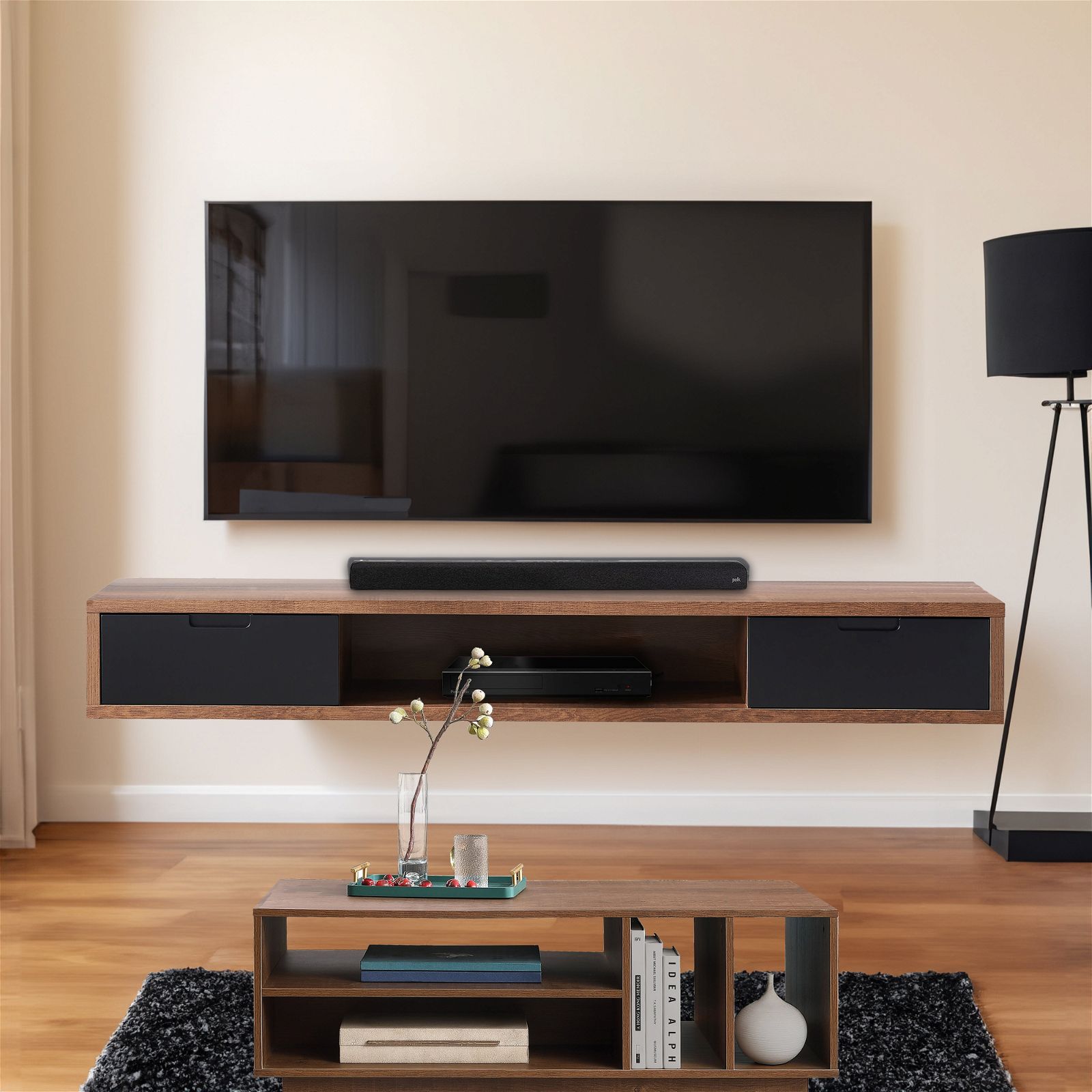 Criterion 2000mm Dark Oak Wall Mount TV Stand with Air Entertainment Cabinet - Perfect for Living Room, Bedroom & Home Theater Setup
