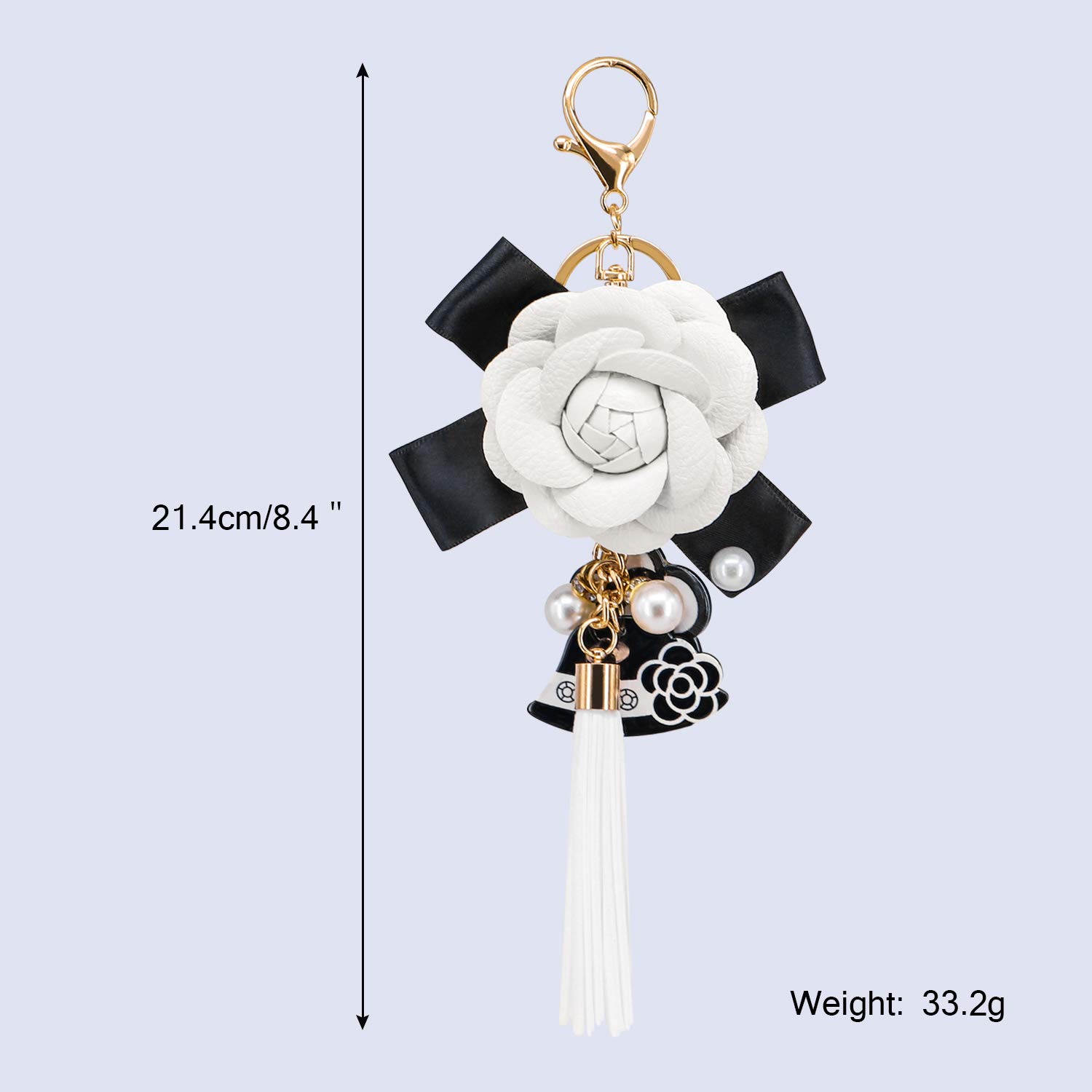 Elegant White Leather Keychain with Pearl Pendant & Long Tassel - Flower Key Ring for Handbags, Purses & Car Keys - Perfect Gift & Fashion Accessory (Ideal for Everyday Use, Parties & Special Occasions)