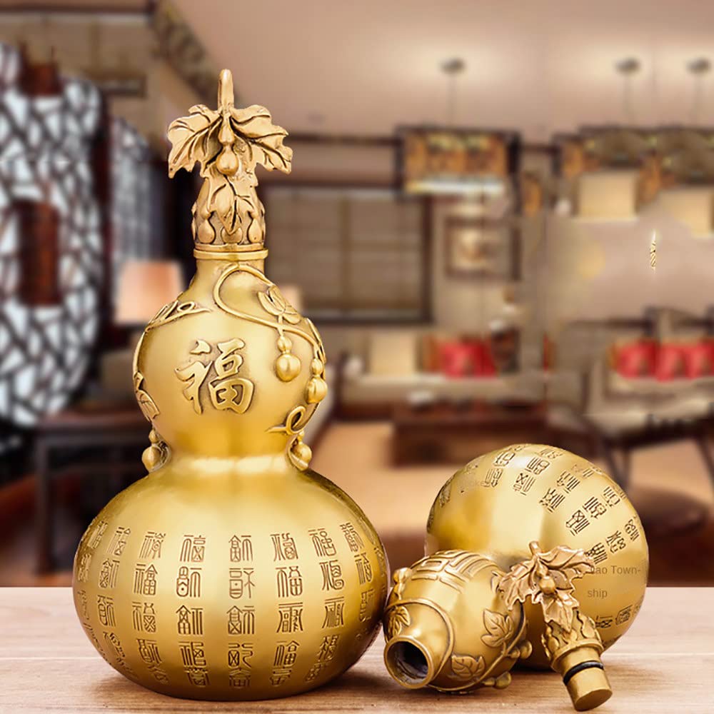 Pure Copper Hollow Opening Large Gourd Ornament - 35cm Feng Shui Home Decor for Living Room, Office & Meditation Space | Handcrafted Baifu Lucky Charm Decoration