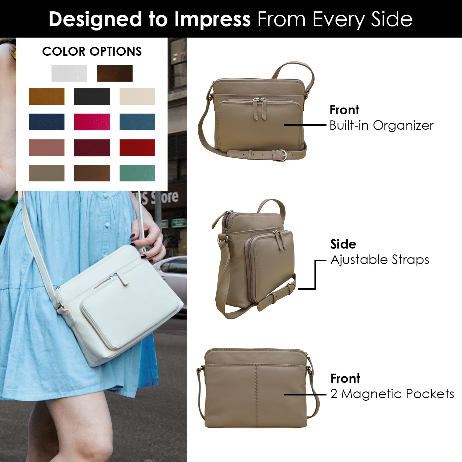 Genuine Leather Crossbody Bags for Women - Premium RFID Blocking Shoulder Purse with Adjustable Strap | Fashionable & Secure Handbag for Work, Travel & Everyday Use
