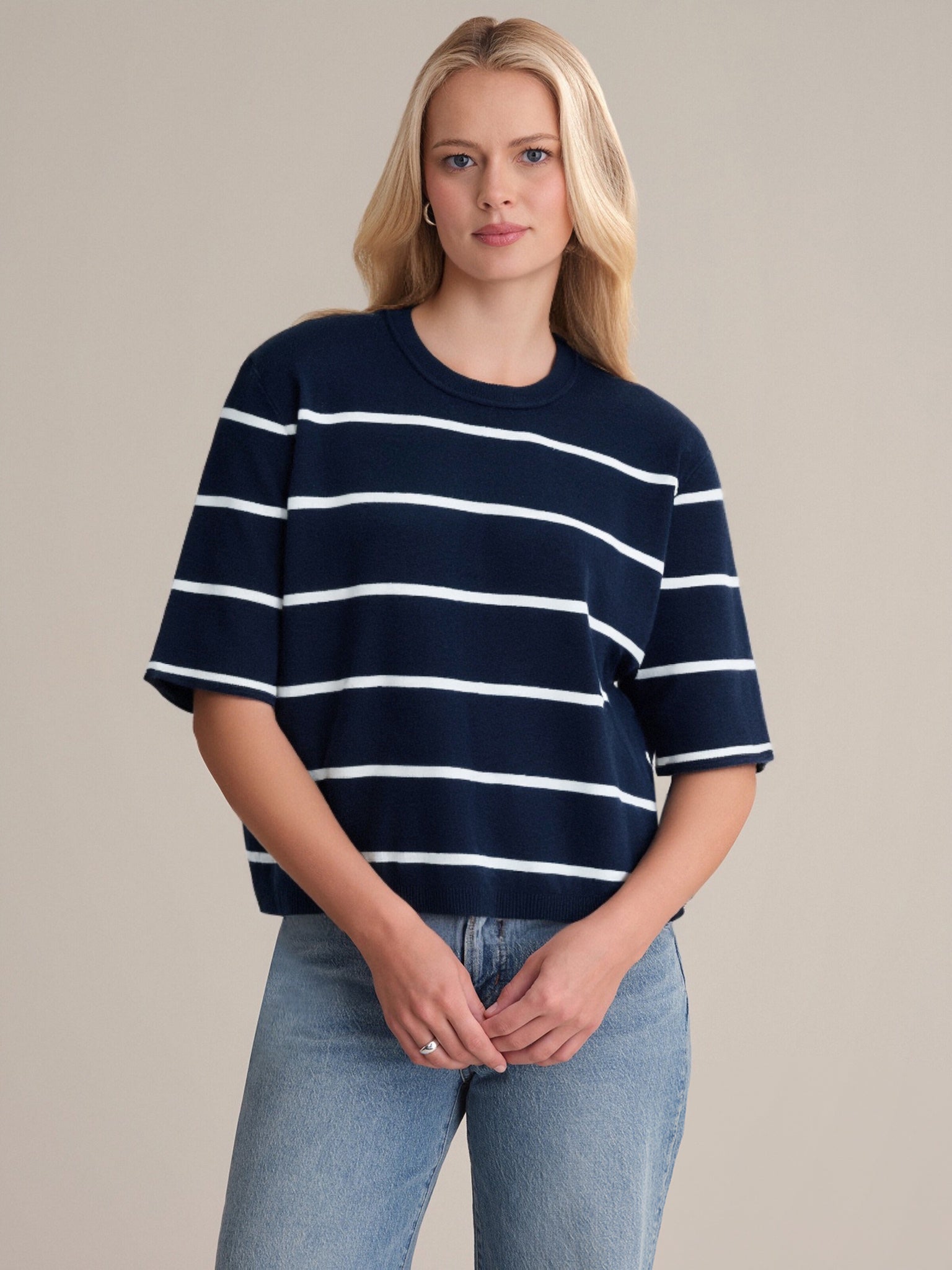 Noa Stripe Cotton Crop Sweater for Women | Soft & Comfortable Short Sleeve Pullover | Perfect for Summer Outfits, Beach Cover-Ups & Casual Wear