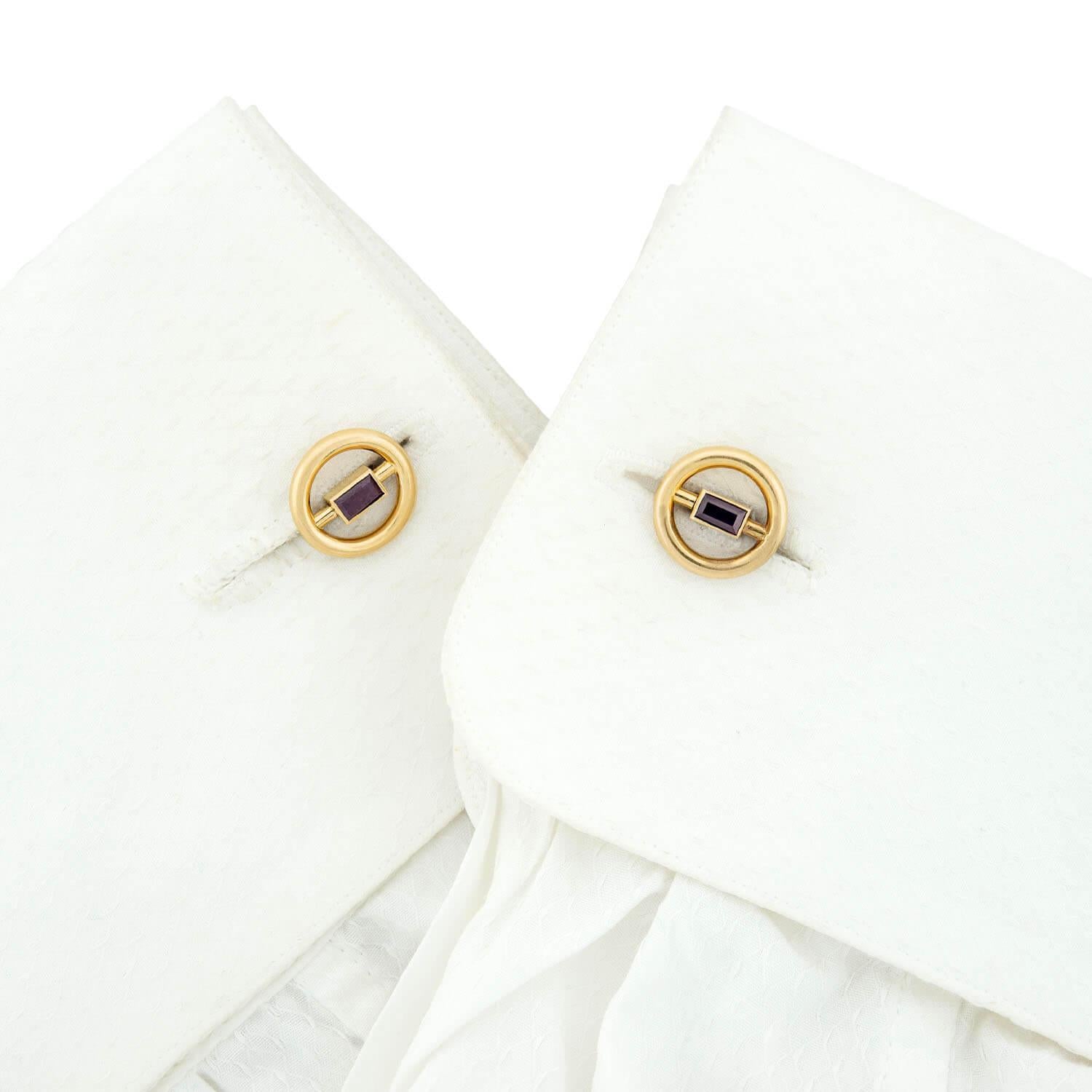 VAN CLEEF & ARPELS Vintage 18k Gold Ruby Cufflinks & Buttons Set - Luxury Men's Jewelry for Weddings, Business & Formal Events