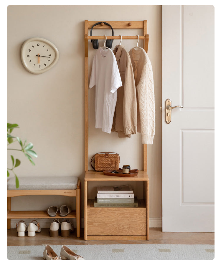 Nordic Solid Wood Clothes Rack - Oak & Birch Floor Storage Organizer for Bedroom, Closet, and Entryway