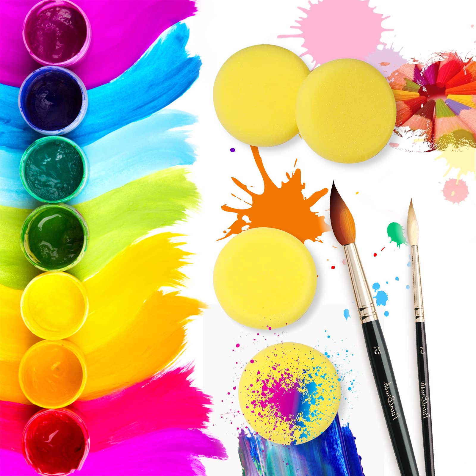 8 Pack 3 Inch Round Painting Sponges - Artist Sponge for Watercolor, Pottery Clay & Face Painting - Soft Yellow Art Sponge for Kids & Adults - Perfect for DIY Crafts, Ceramics & Halloween Makeup