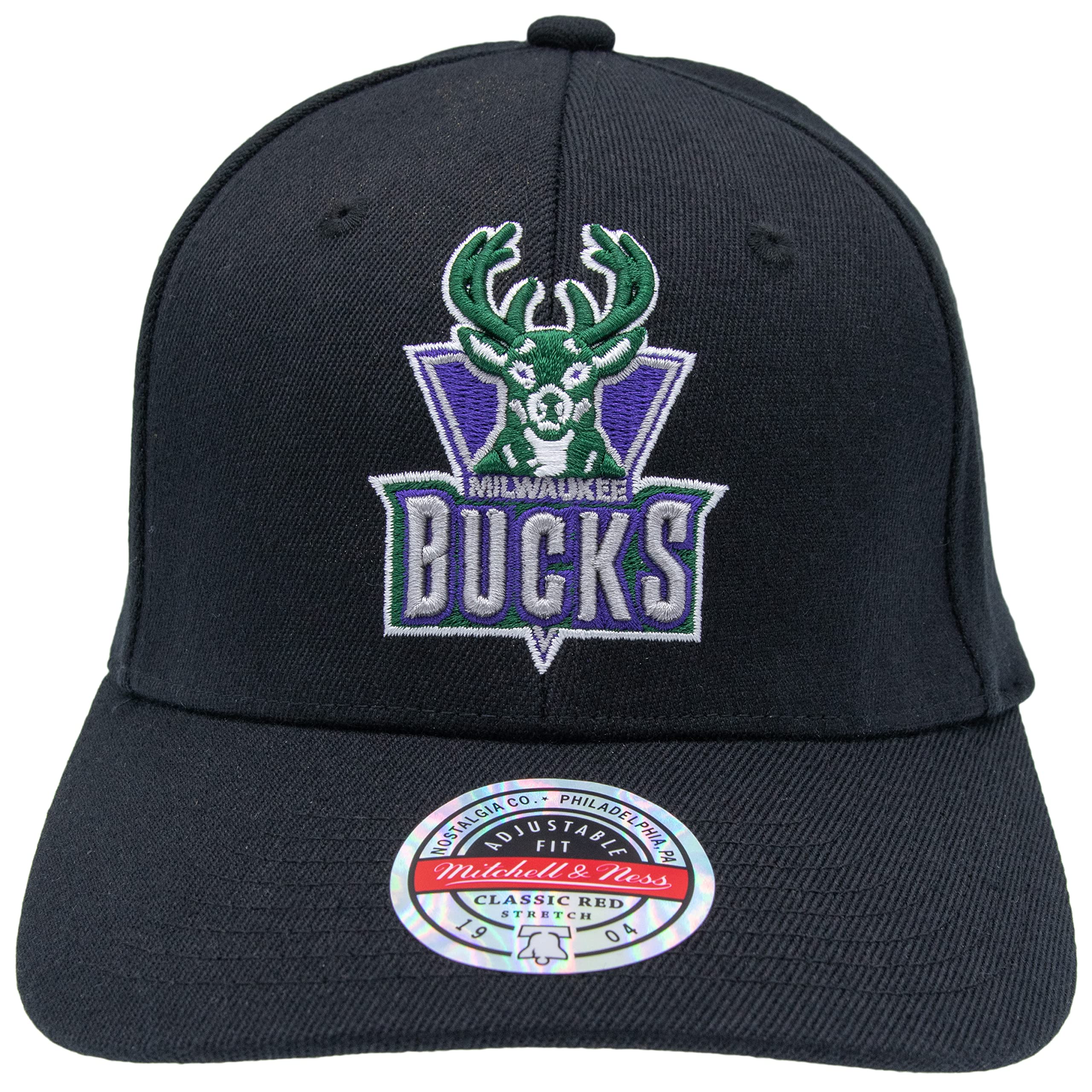 Mitchell & Ness NBA Milwaukee Bucks Snapback Hat - High Crown Adjustable Logo Cap for Men & Women - Perfect for Basketball Games, Streetwear & Casual Outfits