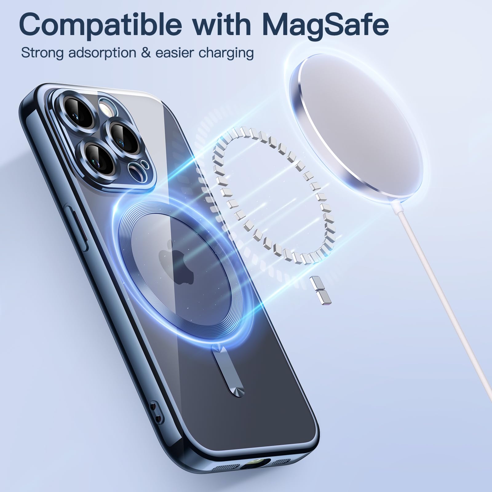 JETech iPhone 15 Pro Max Case 6.7 Inch - Soft Clear Shockproof TPU Cover with Camera Protection | Magsafe Compatible Wireless Charging | Electroplated Blue Design for Everyday Use & Travel Protection