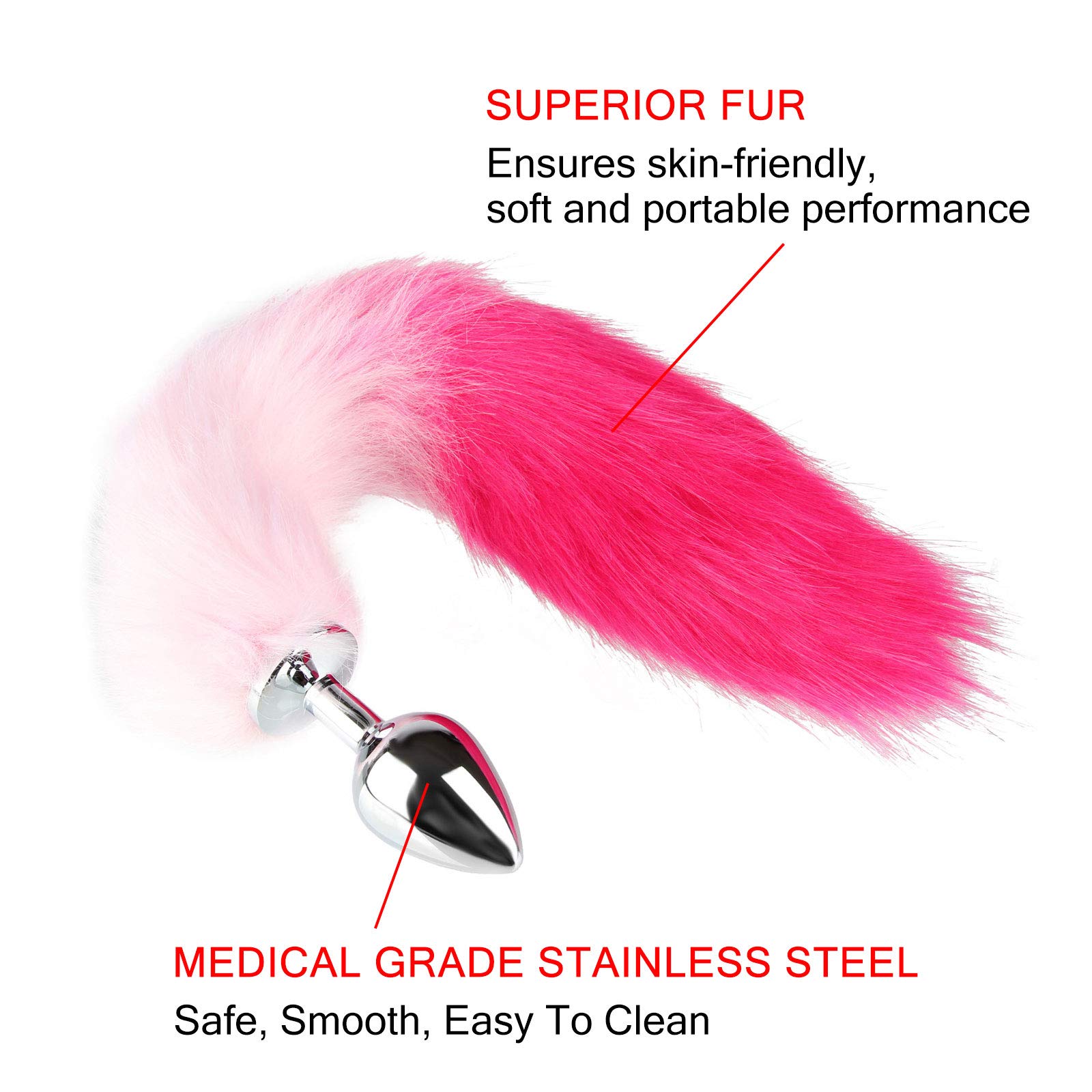 Fox Tail Butt Plug Set - Hypoallergenic Metal Anal Plug with Faux Fur Tail for Couples & Beginners - Pink Medium Size for Safe Anal Training, Cosplay & Sensual Play