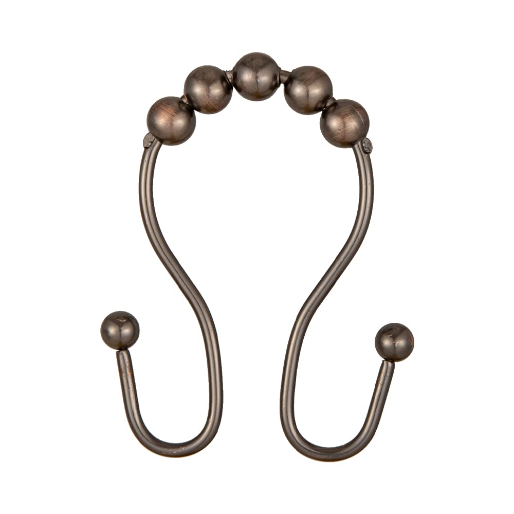 Utopia Alley Double Shower Curtain Hooks - 12 Pack Rustproof Bathroom Shower Rings for Curtains & Liners in Oil Rubbed Bronze - Perfect for Bathroom Organization & Space Saving