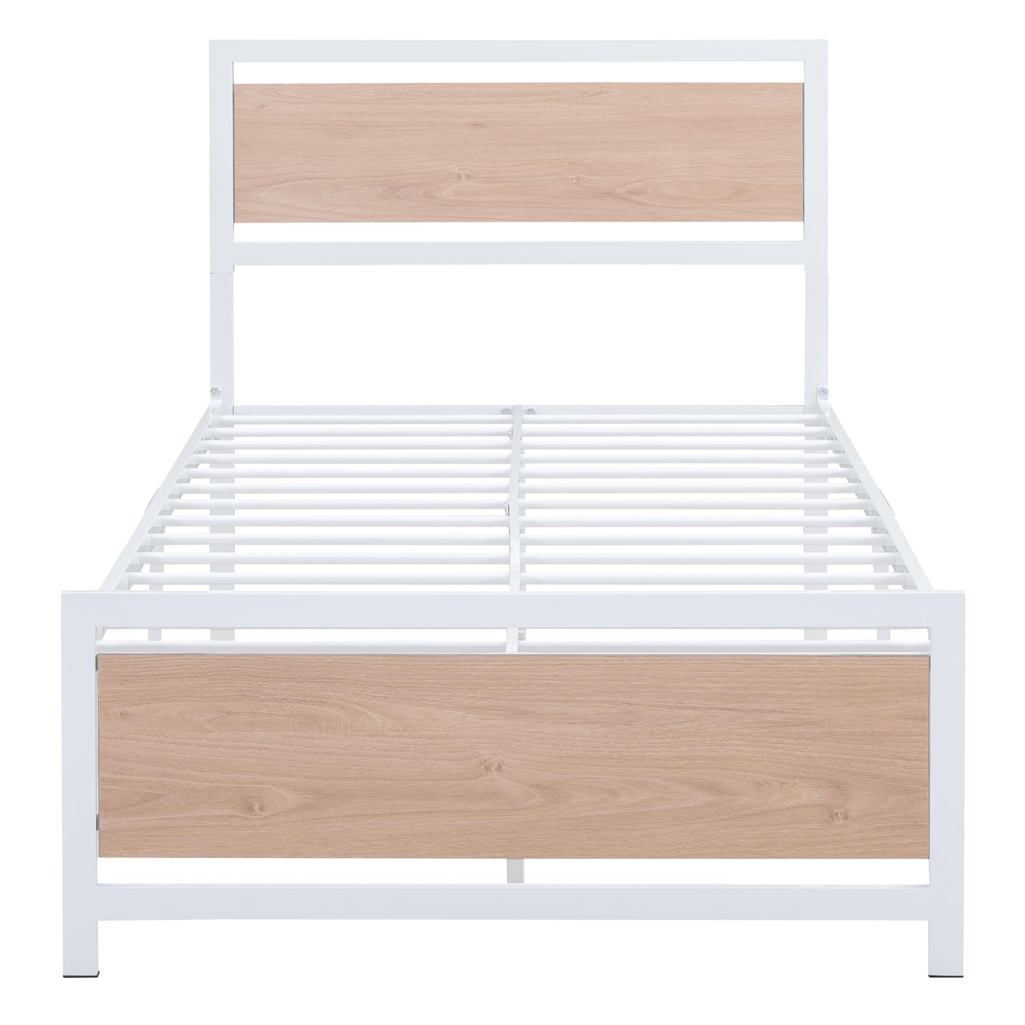 Polibi Twin Size Platform Bed Frame - Sturdy Metal & Wood Construction with Headboard & Footboard - No Box Spring Needed - White - Perfect for Kids Rooms, Guest Bedrooms & Small Spaces