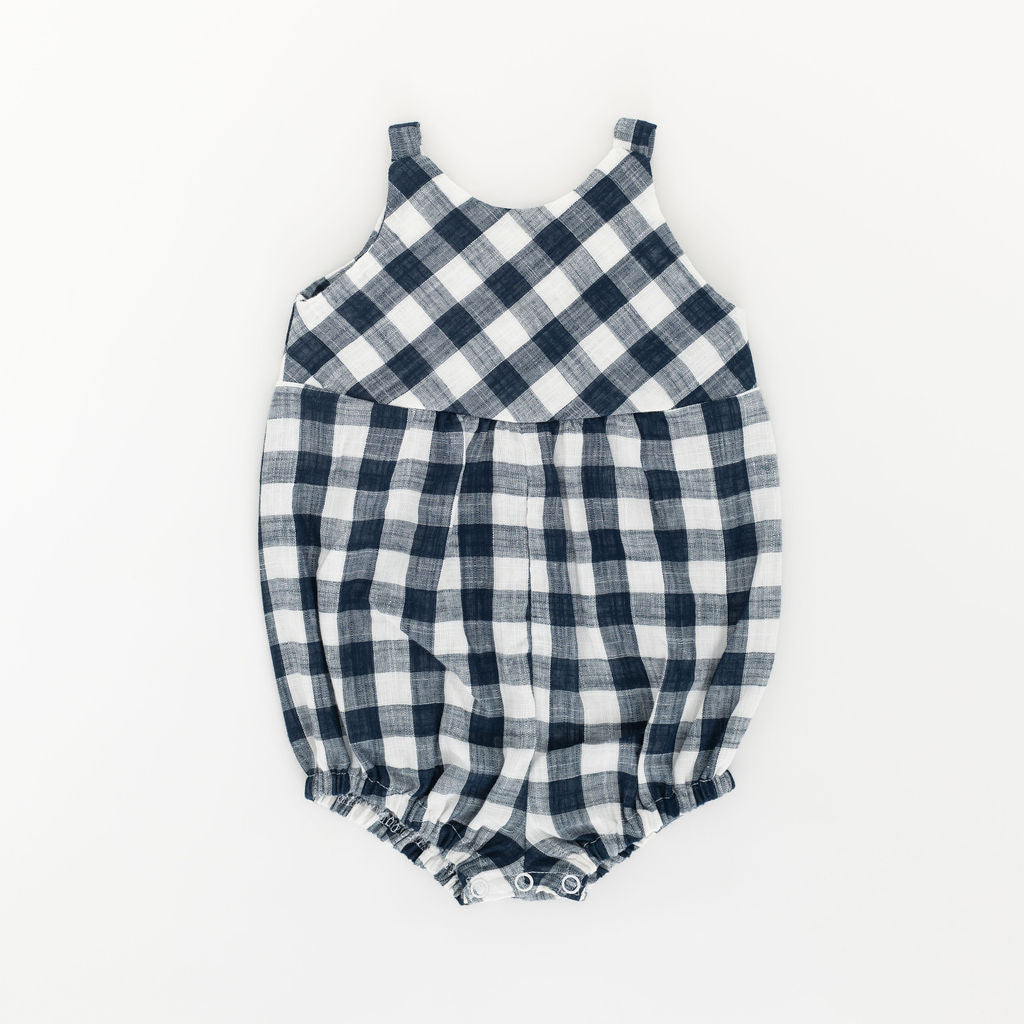 Midnight Gingham Knotted Bubble Dress - Elegant Floral Print Summer Dress for Women, Perfect for Parties, Weddings & Date Nights