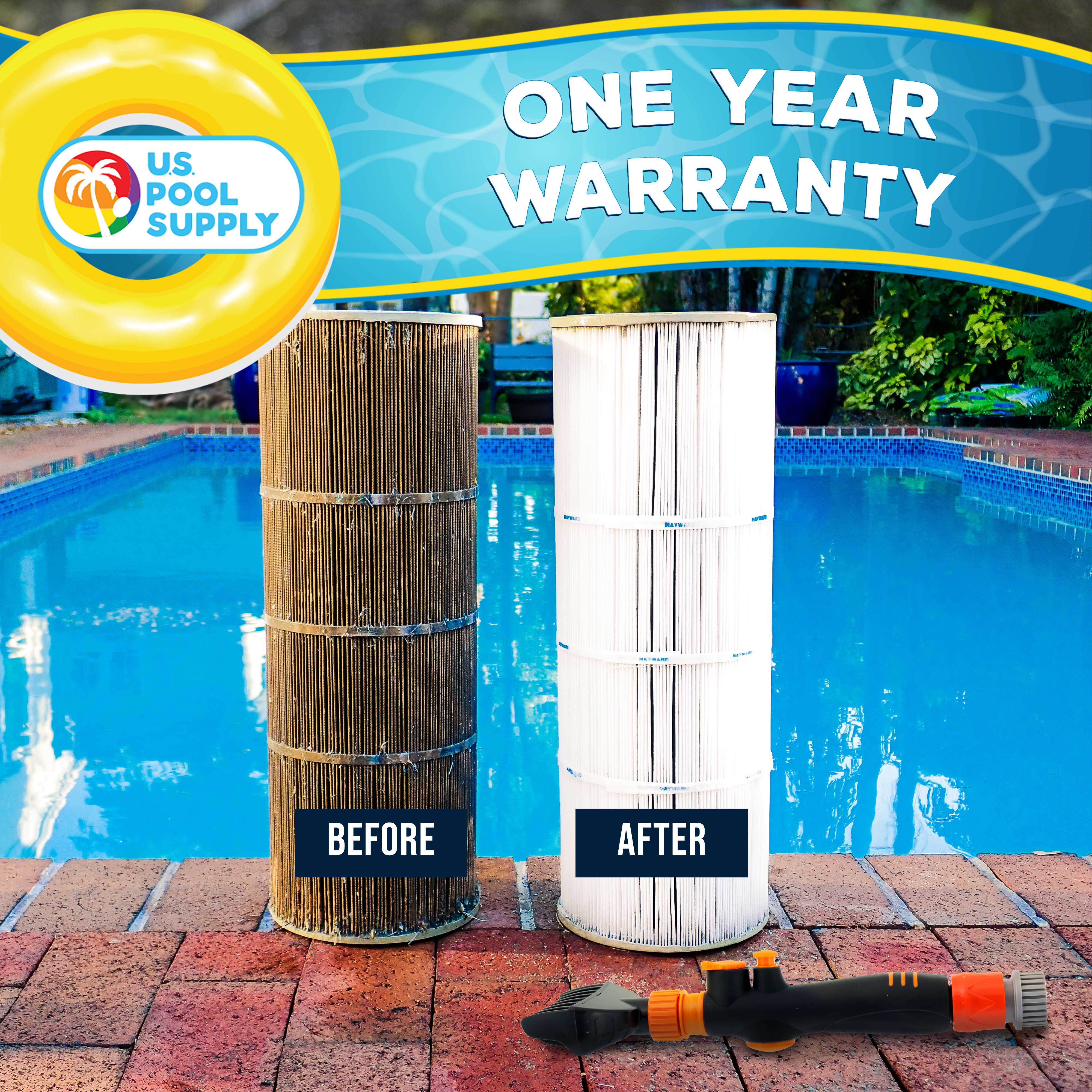**Pool Filter Cartridge Cleaner Tool - 6 Powerful Water Jets for Quick & Deep Cleaning - Durable Spa & Pool Filter Wand - Removes Dirt & Debris - Perfect for In-Ground & Above Ground Pools**