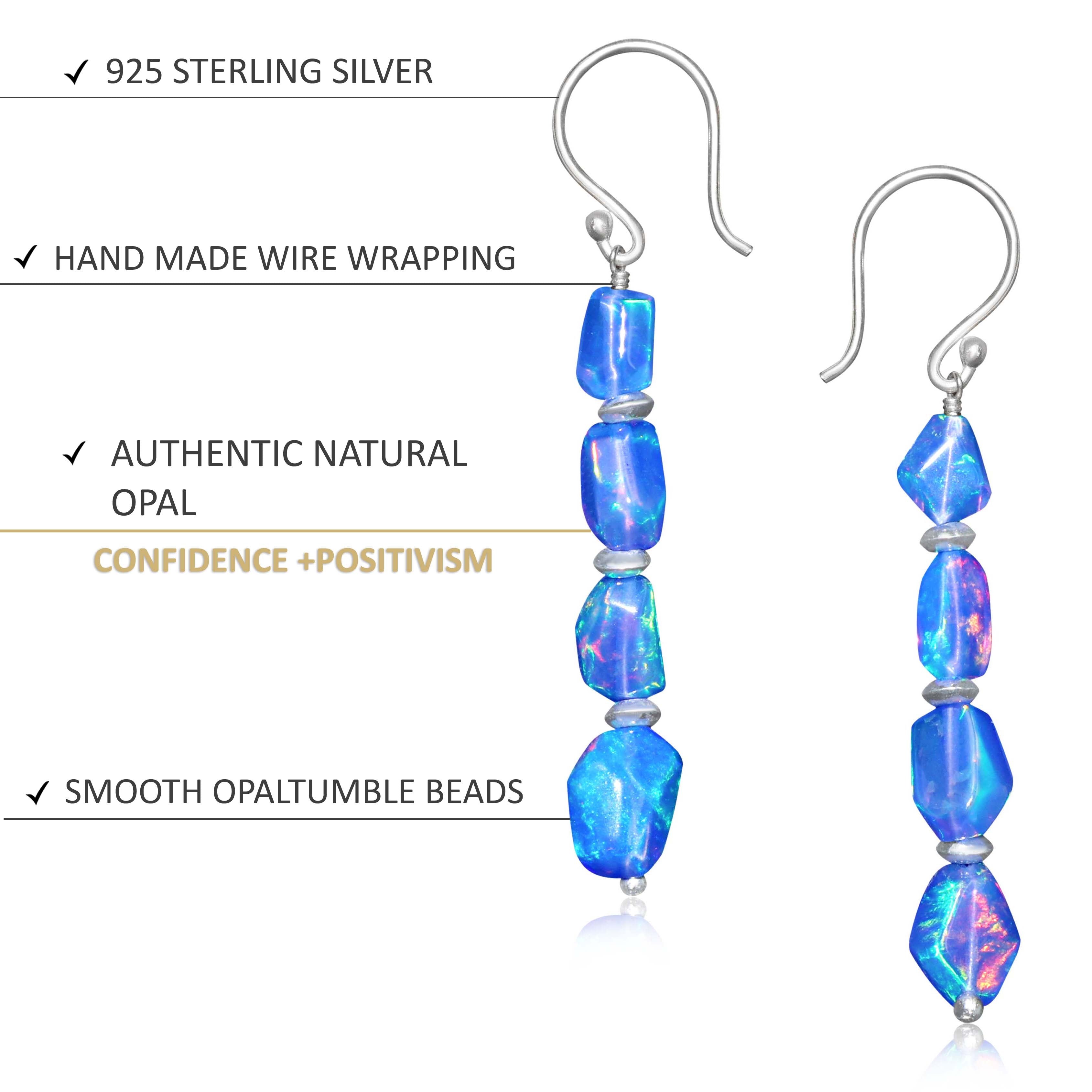Natural Blue Opal Sterling Silver Dangle Earrings for Women - Handmade Boho Chic Jewelry Gift for Birthday, Wedding & Special Occasions