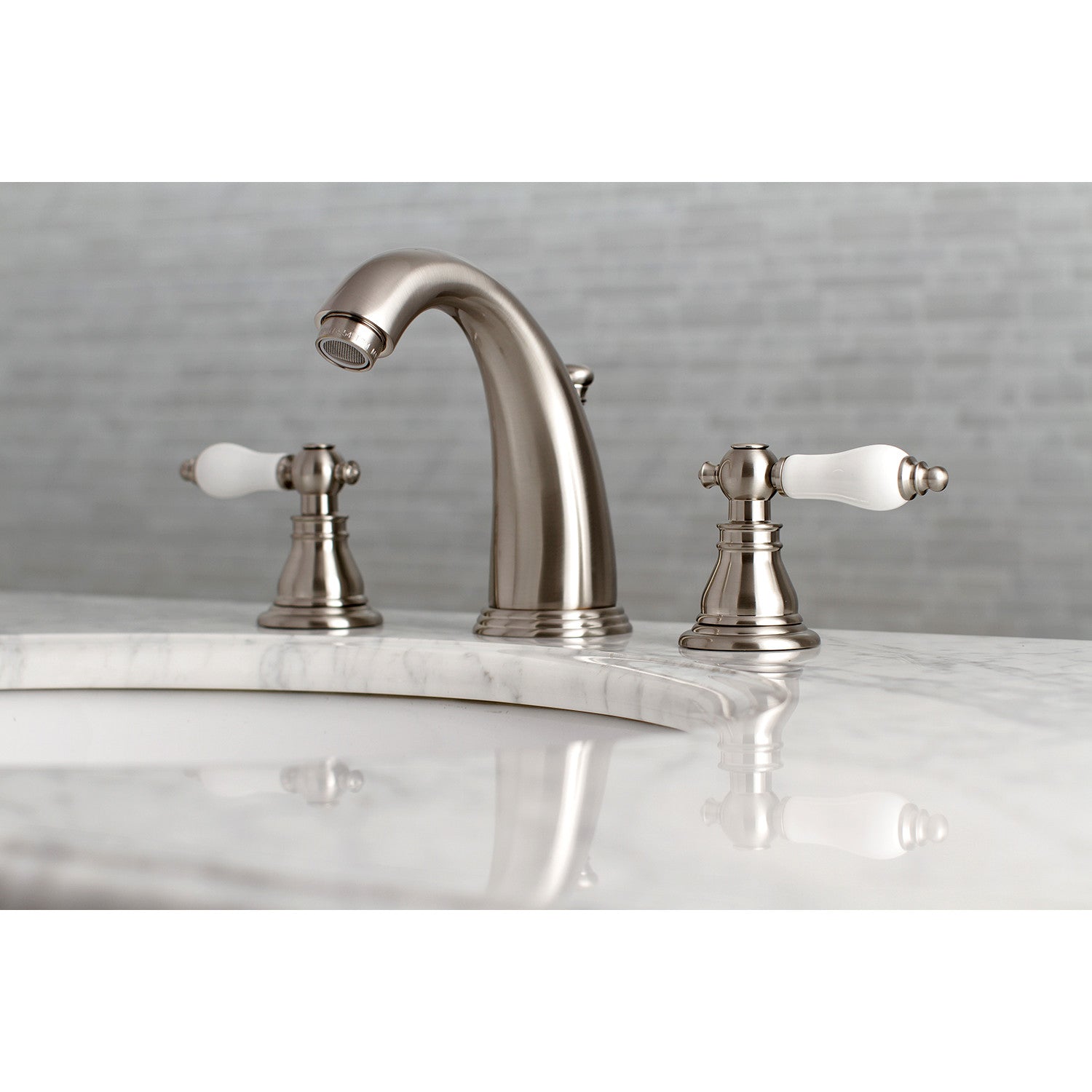 American Patriot KB988APL Brushed Nickel Widespread Bathroom Faucet - 3 Hole Deck Mount with Pop Up Drain - Perfect for Modern Bathroom Renovations & Luxury Home Upgrades