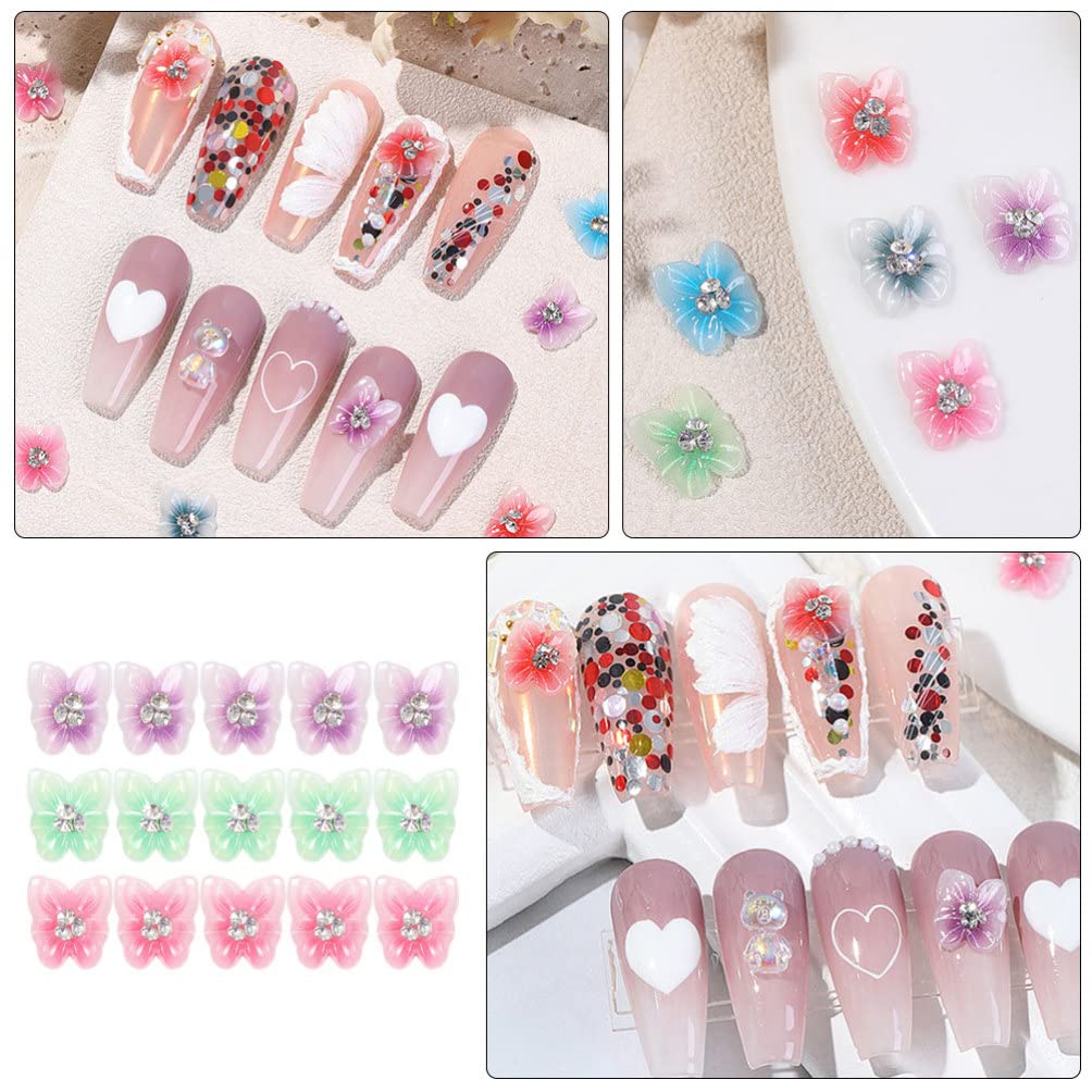 FOMIYES 15Pcs Flower & Rhinestone Butterfly Nail Charms - DIY Nail Art Decals for Women - Perfect for Manicure, Nail Salon, Wedding & Party Nail Designs