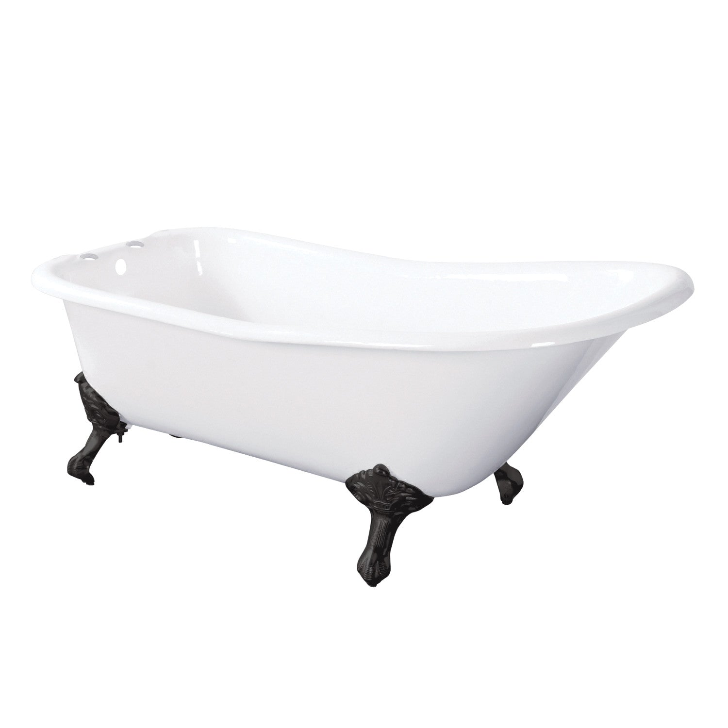 Aqua Eden 67 Inch Cast Iron Clawfoot Bathtub - Classic Flat Rim Single Slipper Design with 7 Inch Faucet Drillings in White/Matte Black | Perfect for Vintage Bathroom Decor & Luxury Spa Retreats