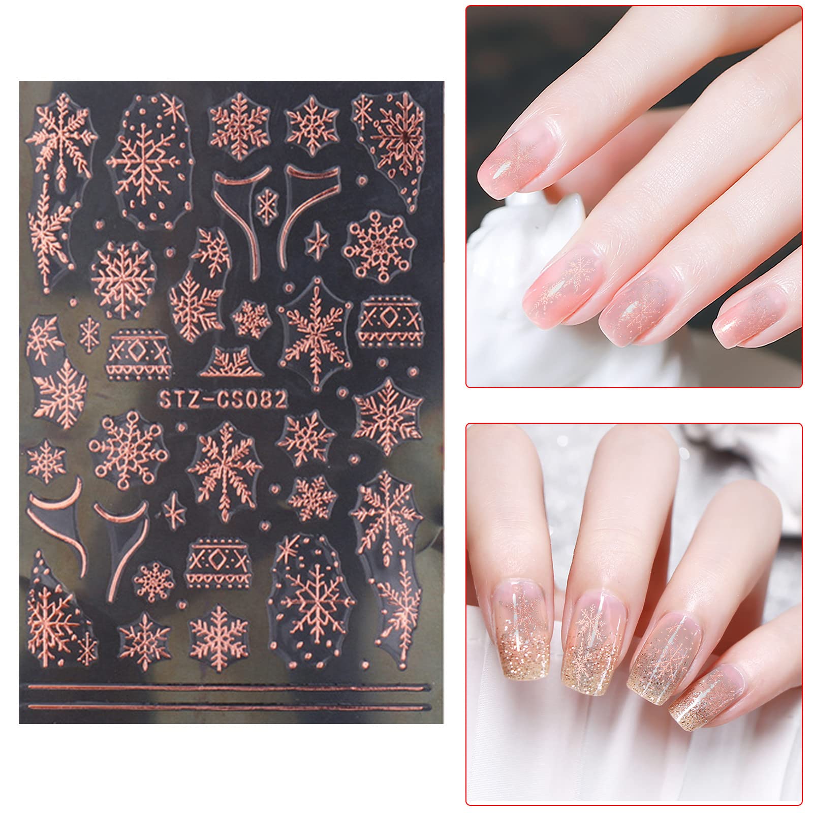 3D Snowflake Nail Stickers - Winter Christmas DIY Manicure for Holiday Parties