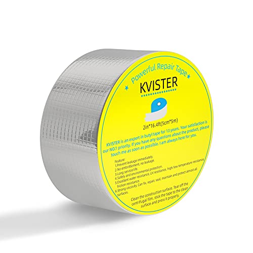 KVISTER Waterproof Butyl Tape - Heavy Duty Aluminum Repair Tape for Permanent Leakproof Sealing (2in x 16.4ft) | Ideal for Pipe, RV, Awning, Skylight, Deck Joist, Beam, Roof & Window Repairs | Outdoor & Home Improvement Use