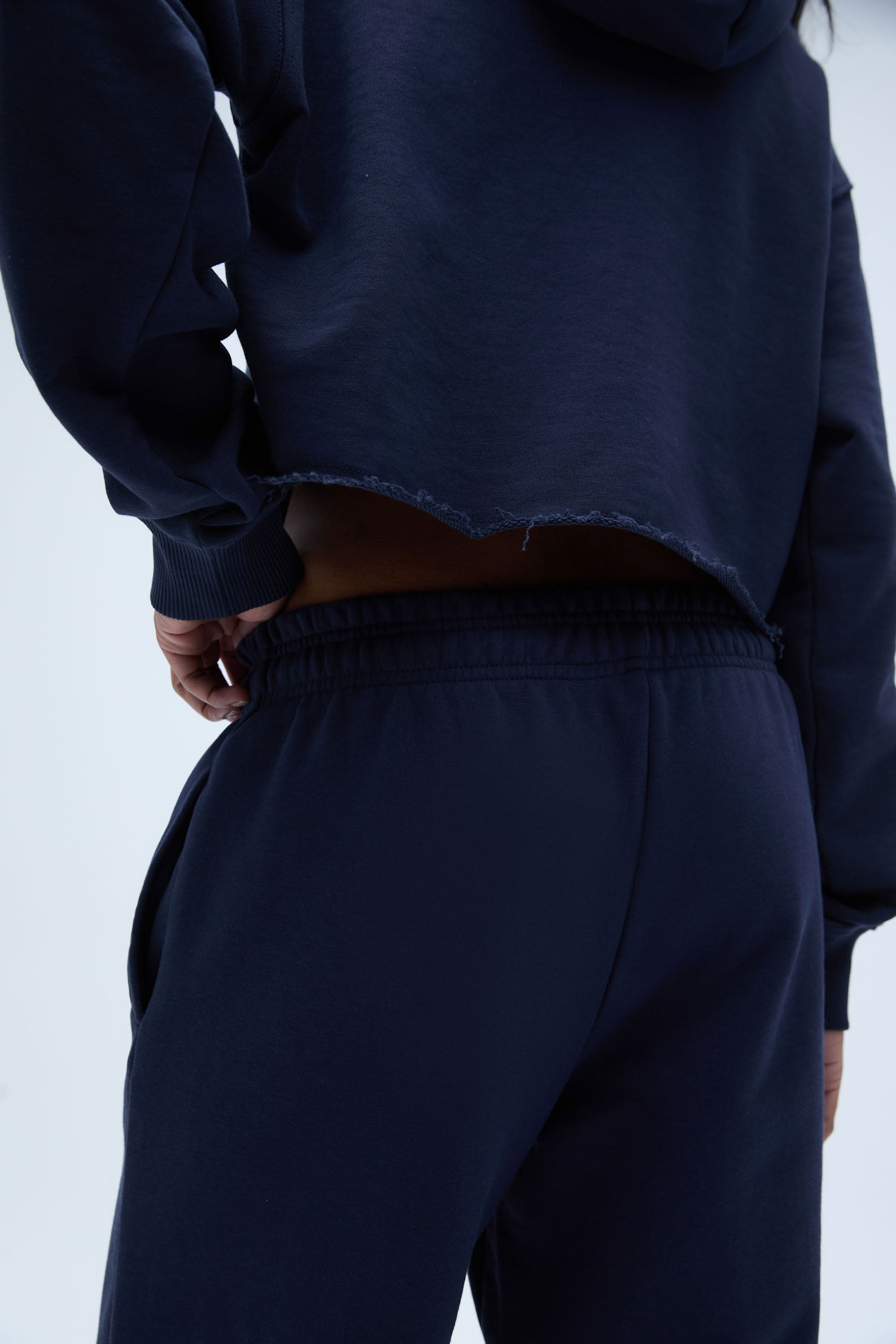 AS Women's Raw Hem Crop Hoodie - Navy Blue Pullover Sweatshirt | Casual Streetwear, Loungewear & Athleisure Outfit
