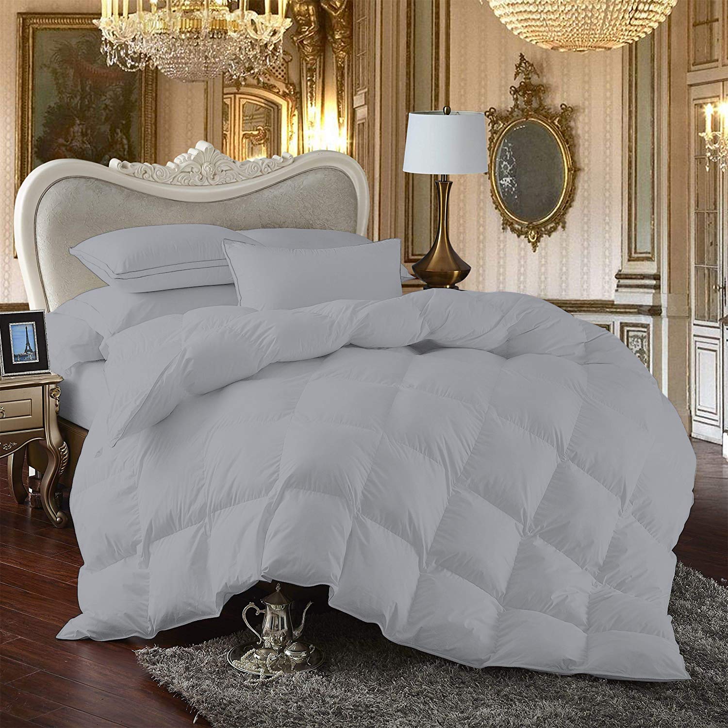 Kooton King Deluxe All Seasons California King Size 1200 Thread Count Solid Silver Down Alternative Comforter - Super Soft Premium 100% Egyptian Cotton for Luxury Bedroom & Guest Room Comfort