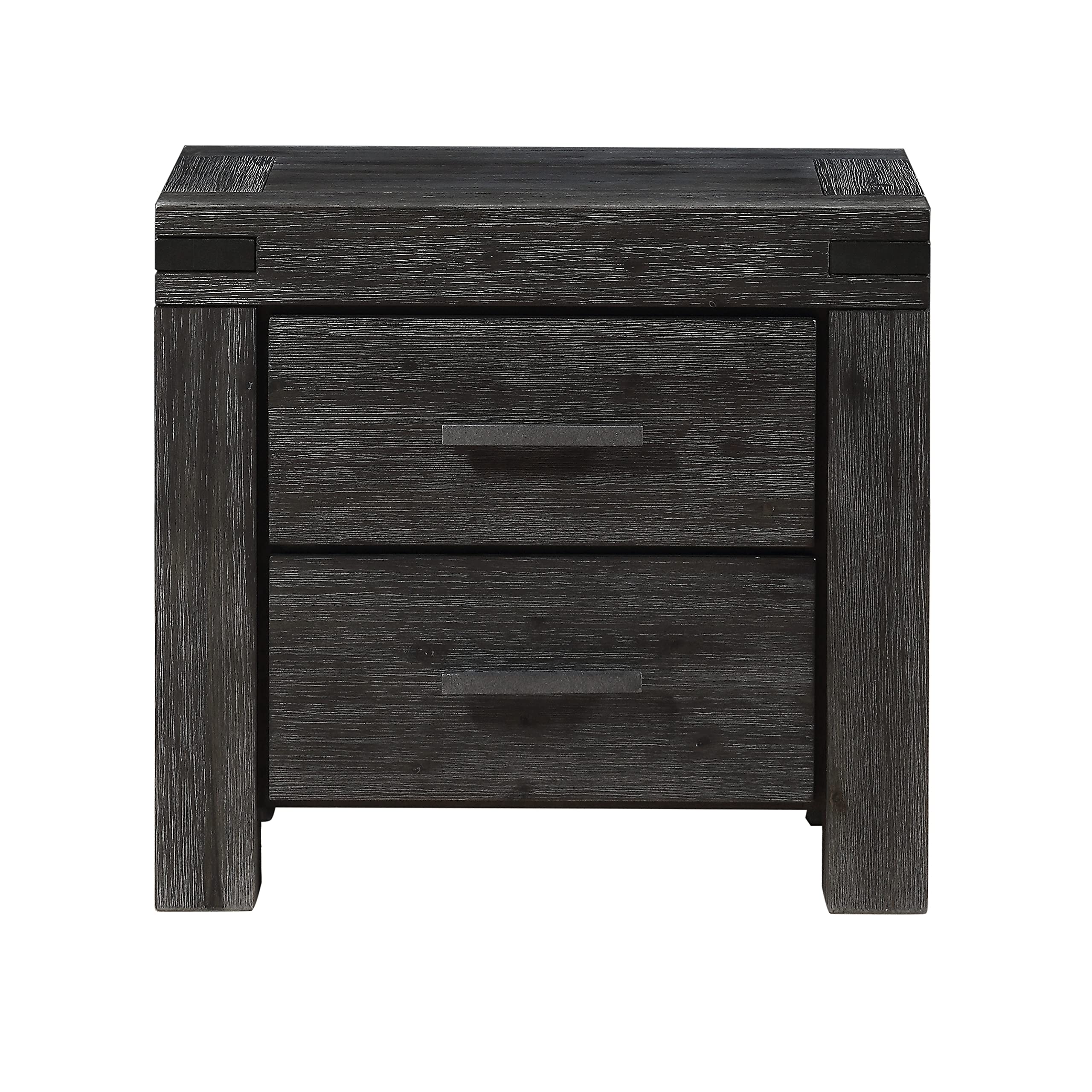 Modus Furniture Solid Wood Nightstand with 2 Drawers - Meadow Graphite Finish | Bedside Table for Bedroom, Living Room & Guest Room Storage
