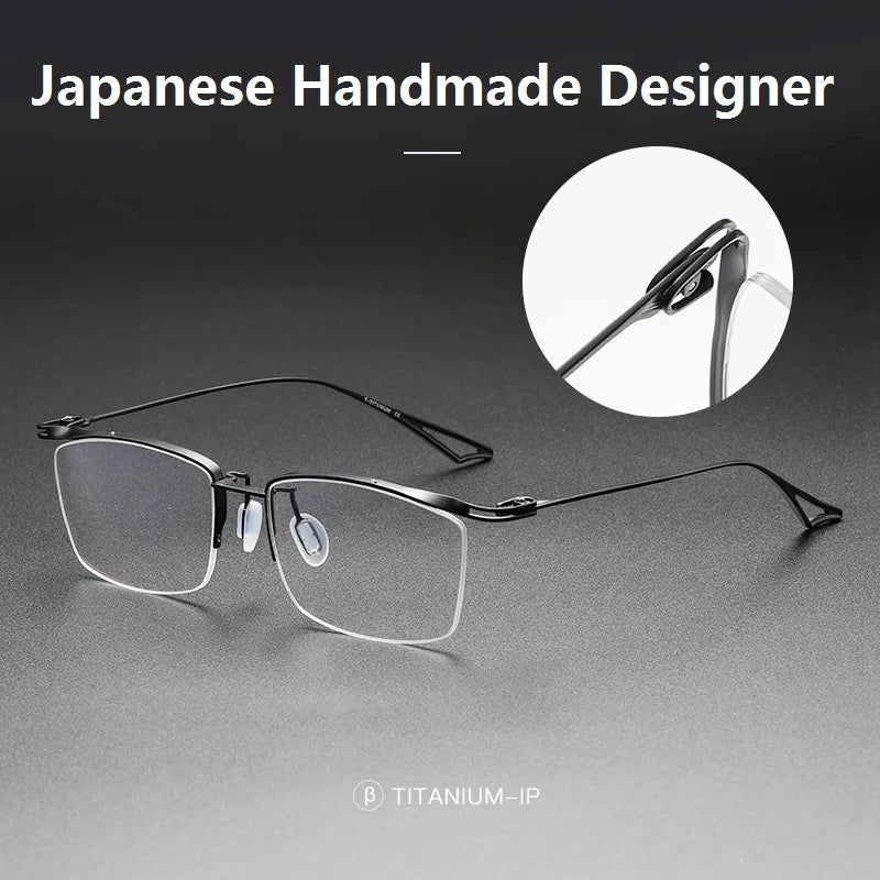 Aimee Unisex Semi-Rimless Square Browline Titanium Eyeglasses Frame 3817 - Lightweight & Durable Glasses for Work, Reading, and Fashion Accessories