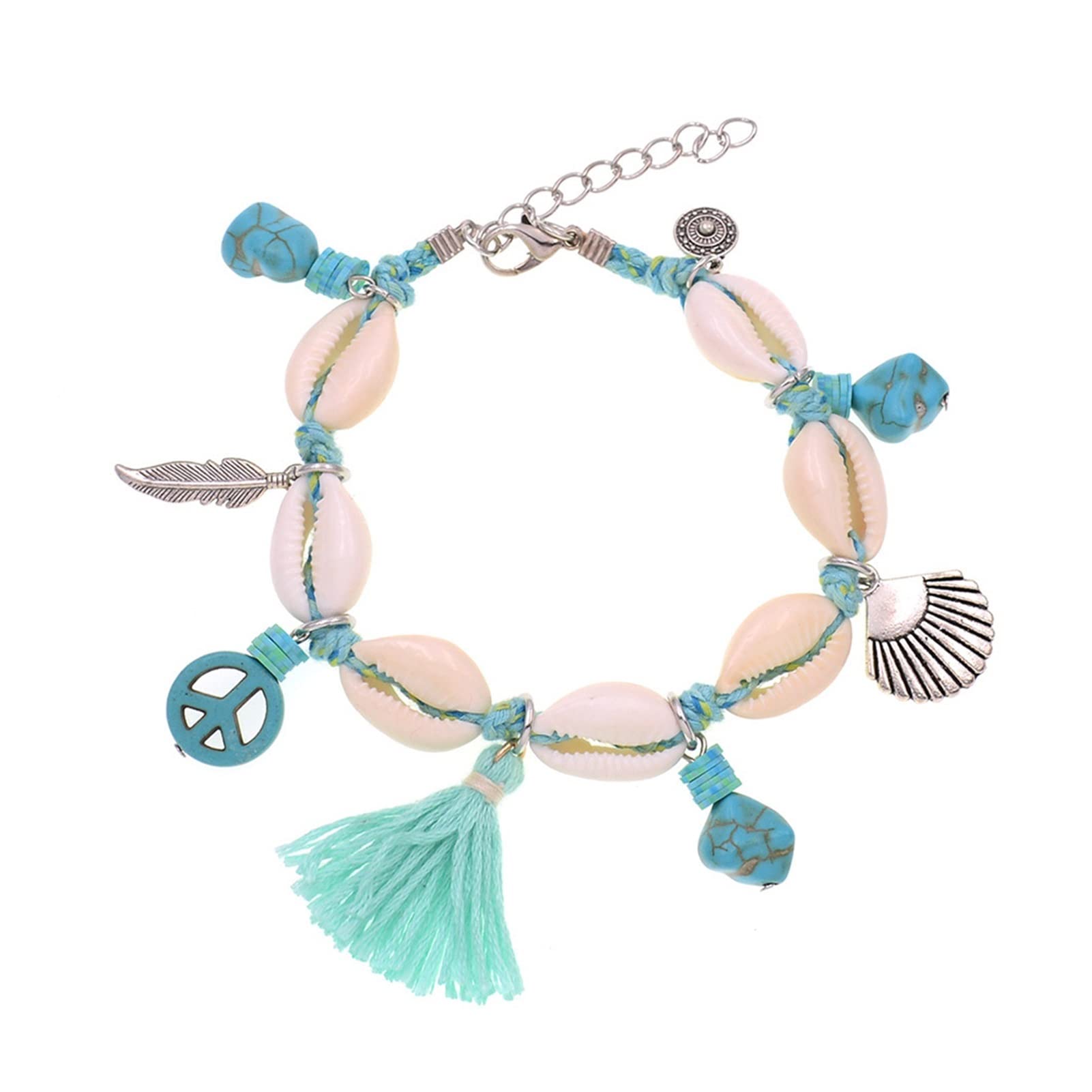 Handmade Shell Anklet Bracelet with Tassels - Boho Beach Jewelry for Women | Summer Holiday Party Foot Accessory | Red Metal Color | Perfect for Beach Vacations, Music Festivals & Boho Chic Outfits