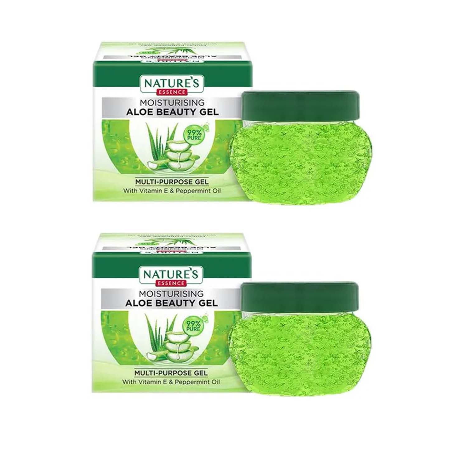 Pure Aloe Vera Gel for Face & Hair - Nature's Essence 100g (Pack of 2) - Soothes Sunburn, Hydrates Skin & Conditions Hair - Perfect for After Sun Care, Daily Moisturizing & Scalp Treatment
