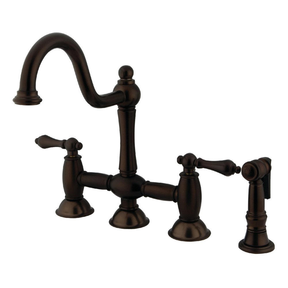 Kingston Brass KS3795ALBS 9-Inch Oil Rubbed Bronze Bridge Kitchen Faucet - Vintage Style Pull-Down Sprayer for Farmhouse & Traditional Sinks