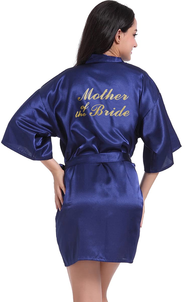 Bridesmaid Satin Kimono Robe - Gold Glitter for Wedding Party & Getting Ready