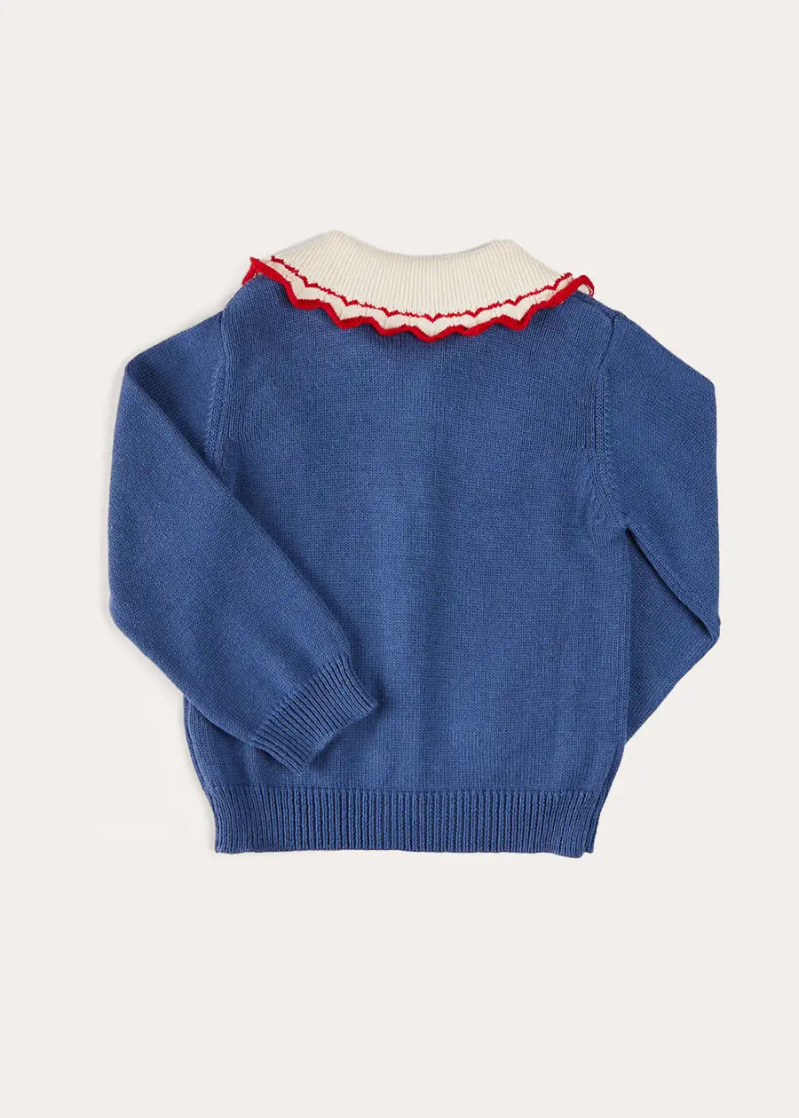 Navy Floral Embroidery Statement Collar Cardigan for Girls (2-10 Years) - Perfect for School, Parties & Special Occasions