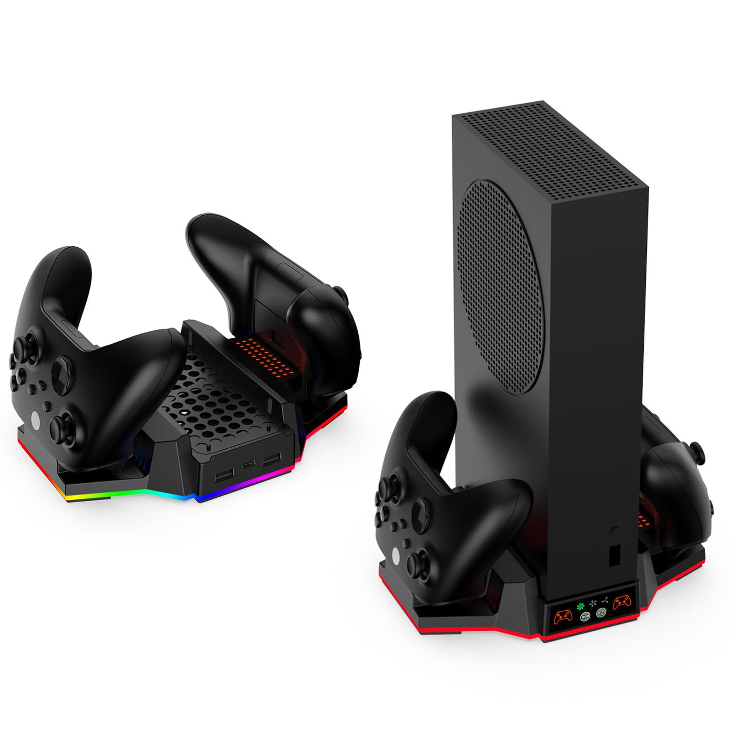 Xbox Series S Cooling Stand & Charging Station with RGB Lights - Dual Controller Charger, Cooling Fan Accessory & 2 Rechargeable Battery Packs (Black) - Perfect for Gaming Sessions & Console Protection