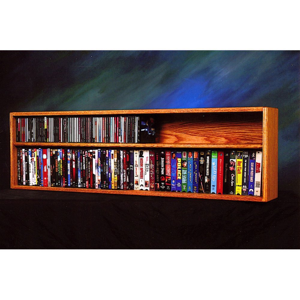 Solid Oak Wall-Mounted Media Storage Cabinet - Holds 118 CDs & 86 DVDs/VHS Tapes - Perfect for Living Room, Home Theater & Office Organization