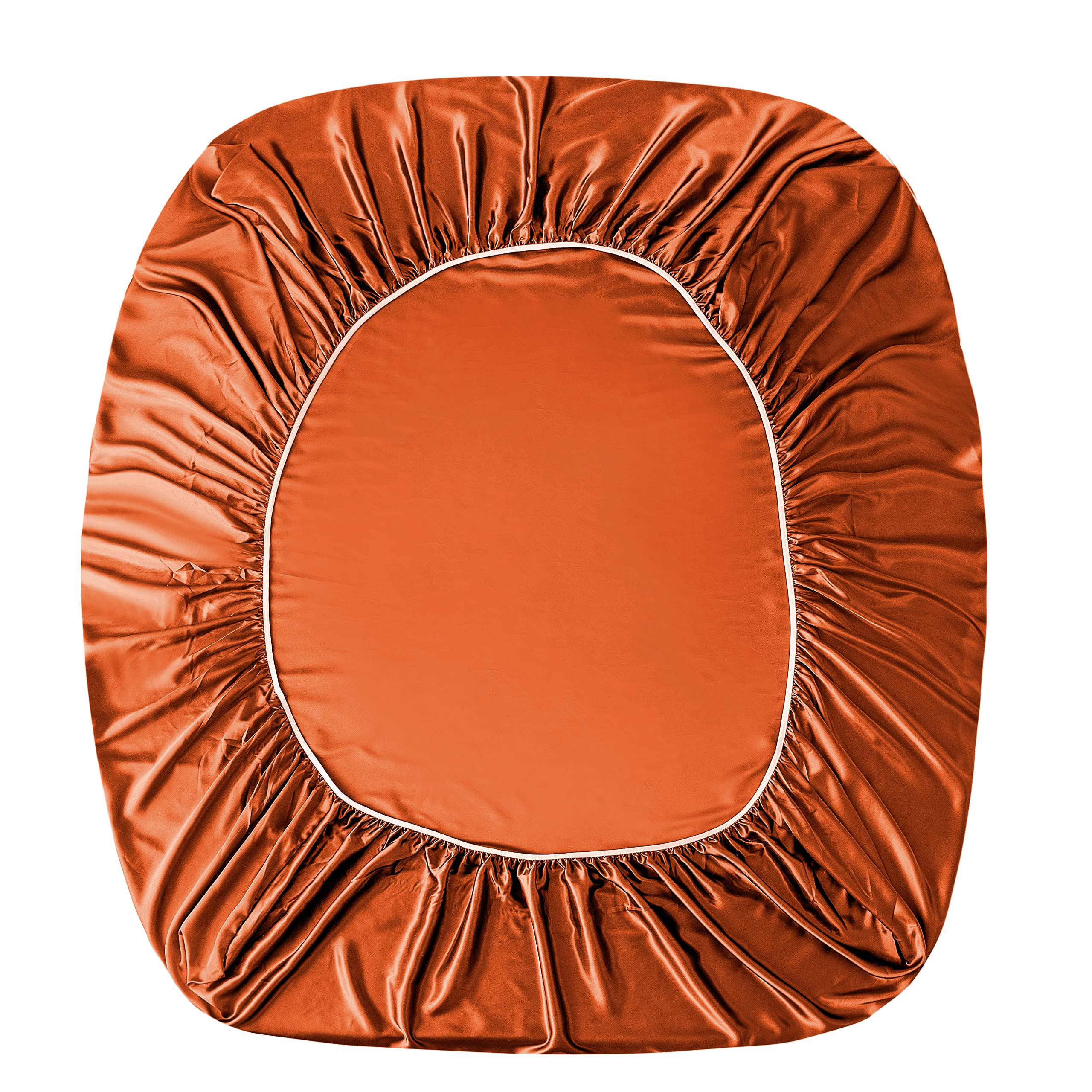 Luxury Satin Queen Sheets Set - 4 Piece Soft Bedding Set with Fitted & Flat Sheets and Pillowcases in Rust Orange | Perfect for Master Bedroom, Guest Room & Hotel Decor