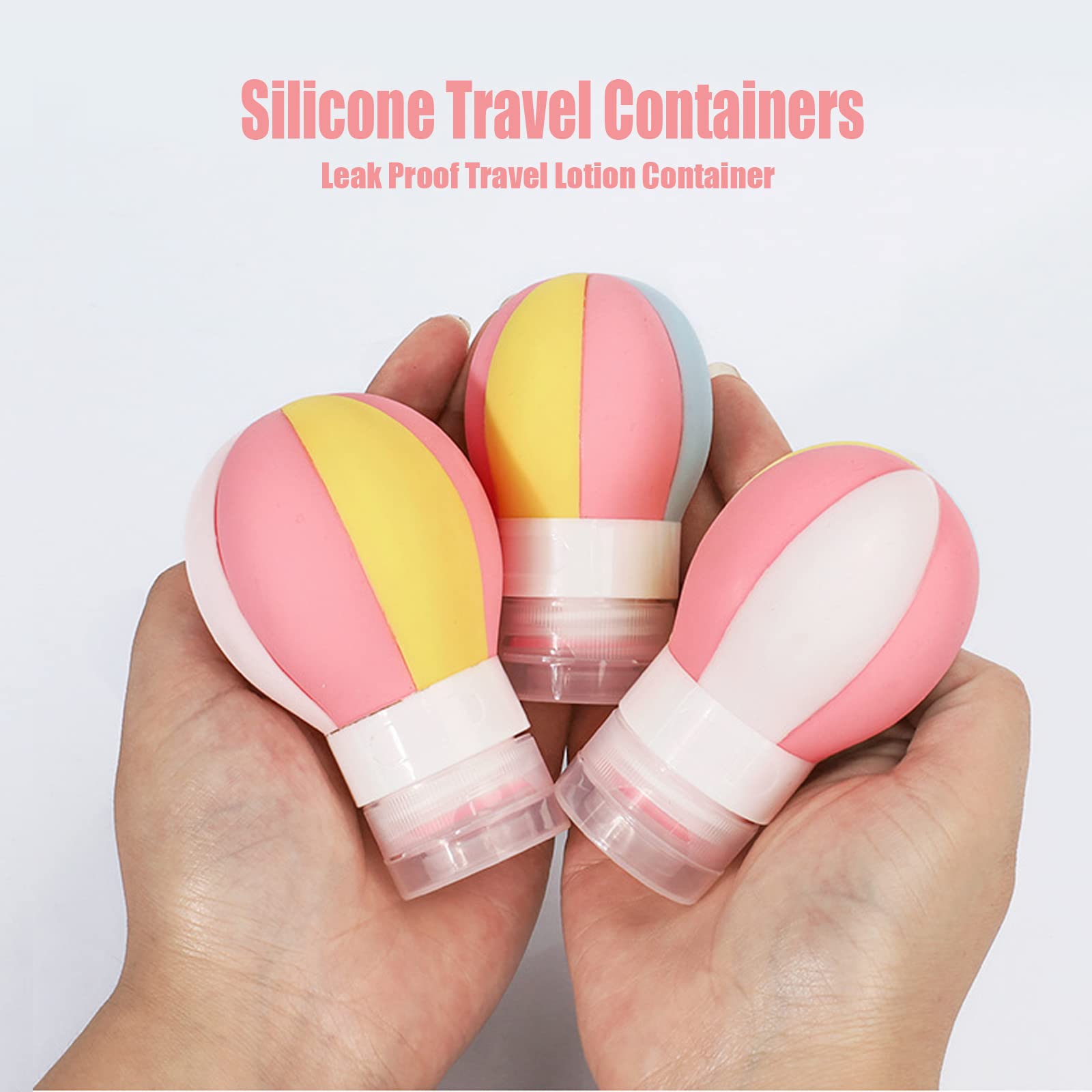 Angzhili 3-Piece Silicone Travel Bottle Set - Hot Air Balloon Shaped Leak-Proof Containers for Liquids, Gels & Creams | Perfect for Toiletries, Skincare & Hand Sanitizer During Travel, Gym or Camping