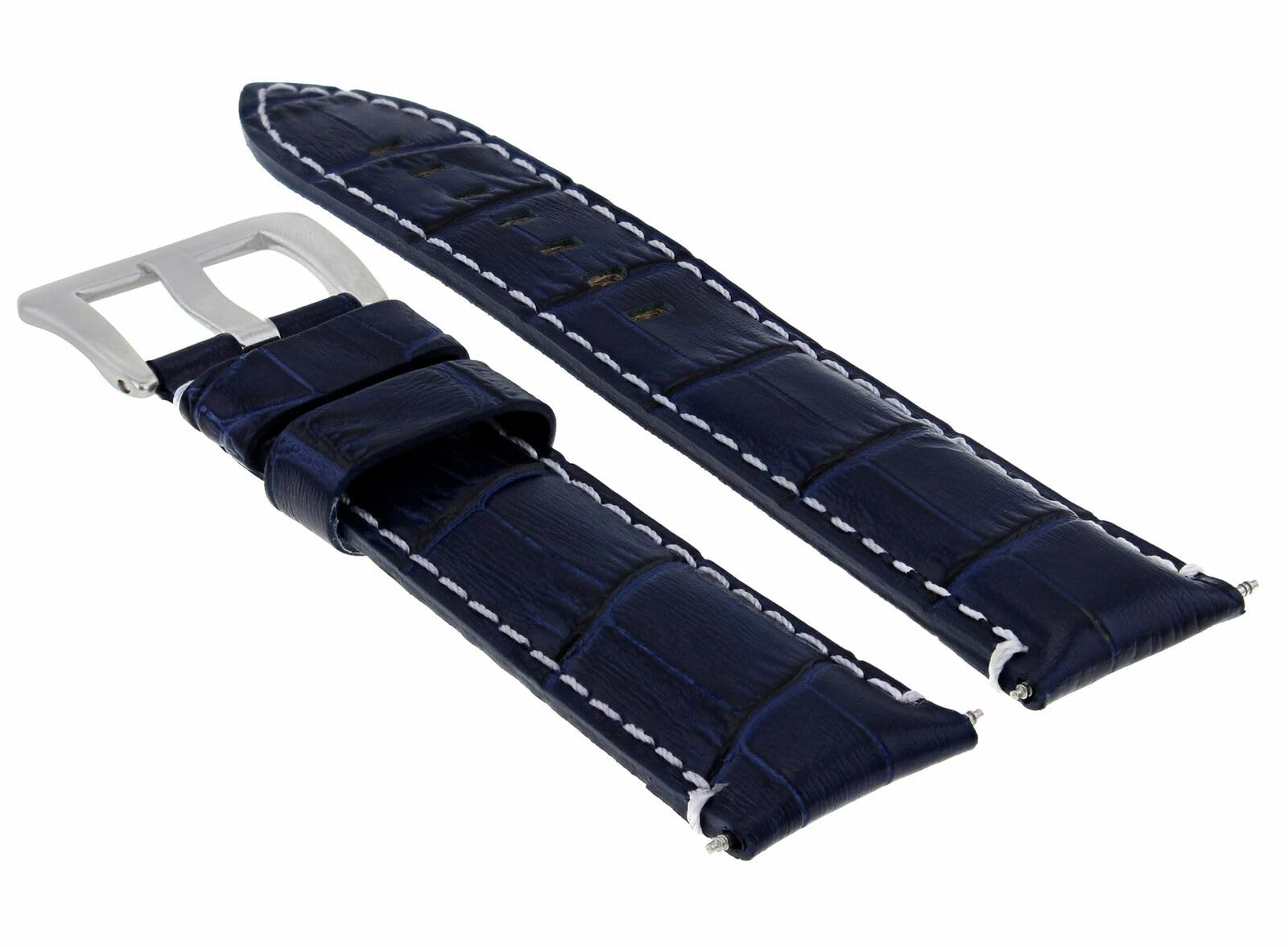 24mm Genuine Leather Watch Band Strap for Montblanc - Blue with White Stitching | Premium Replacement Watch Strap | Perfect for Business, Casual & Formal Occasions