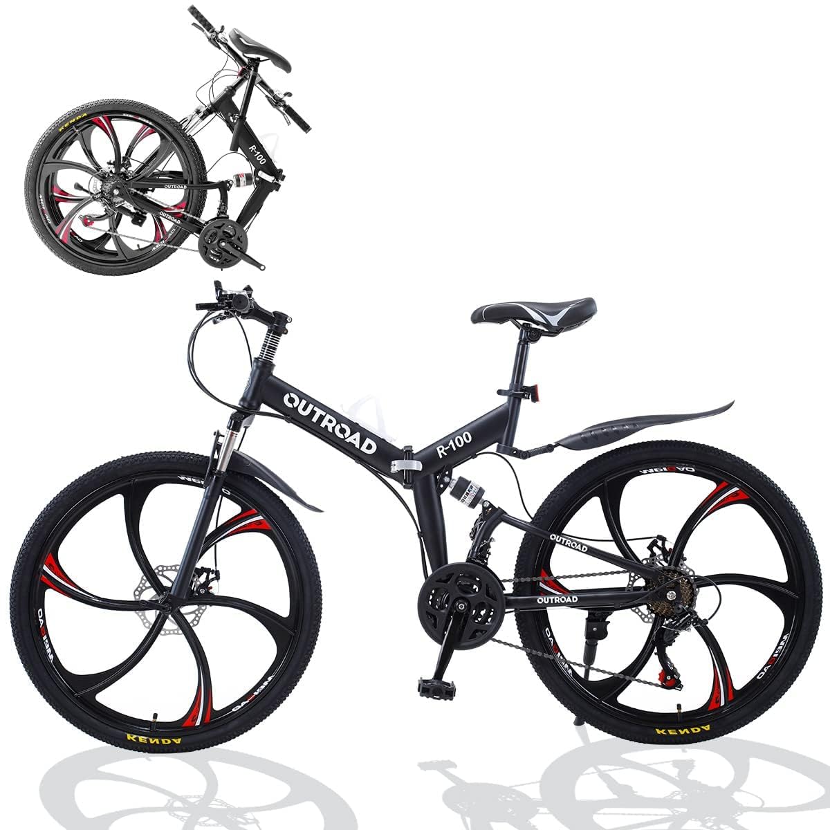 26 Inch Folding Mountain Bike for Adults - Carbon Steel Frame, 21 Speed Gears, Dual Disc Brake & Suspension - Easy Assembly Men's/Women's Bicycle (Black/Green/Orange) | Perfect for Commuting, Trail Riding & Outdoor Adventures