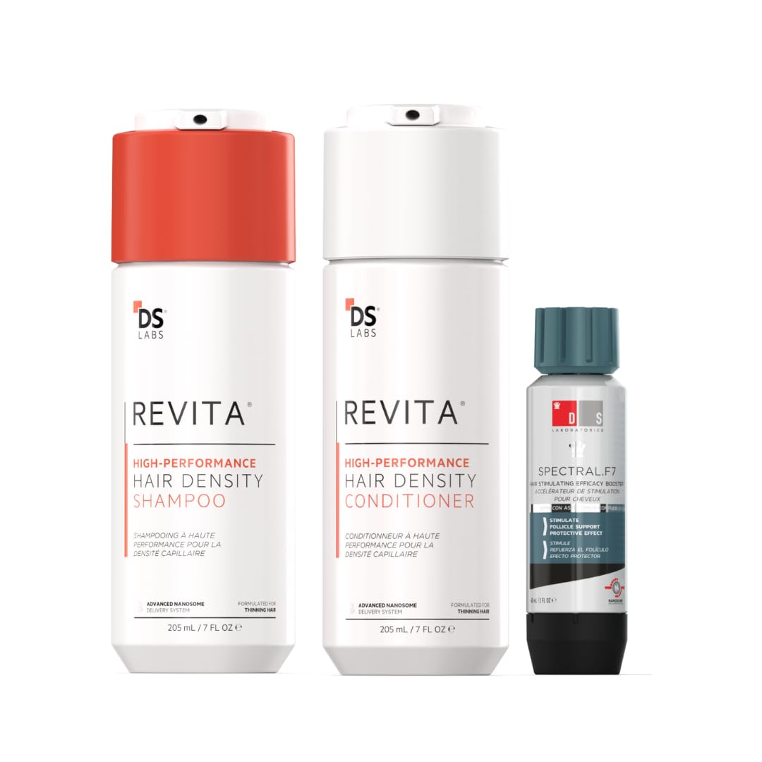 DS Labs Revita Shampoo & Conditioner Set with Spectral.F7 Hair Serum - Hair Thickening & Growth Treatment for Men & Women | Anti-Hair Loss & Regrowth Solution for Thinning Hair | Perfect for Daily Hair Care & Scalp Nourishment
