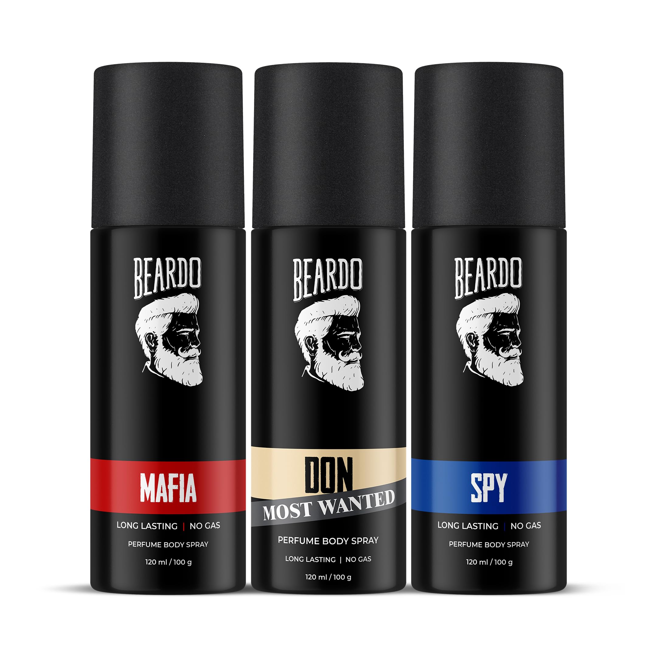 Beardo Deodorant Perfume Body Spray Set for Men (120ml x 3) - Spy Deo Aromatic Fresh, Mafia Oriental Woody & Don Citrus Musk Scents | Long-Lasting Fragrance Gift Set for Men | Perfect for Daily Use, Gym, Office & Special Occasions