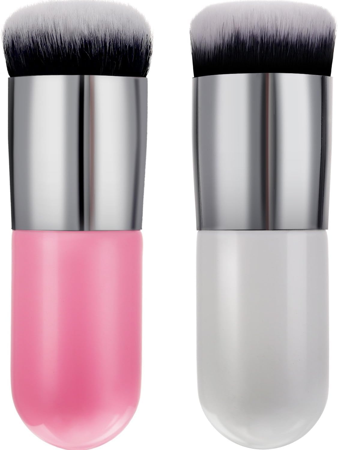 Rishvi 2-Piece Kabuki Makeup Brush Set - Soft Chubby Foundation Brush & Travel Powder Brush for Liquid, Cream & Powder Cosmetics | Blending & Flawless Finish | White & Multicolor (High Quality) | Perfect for Everyday Makeup & Travel Touch-Ups
