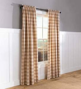 Buffalo Check Cotton Curtains 96 Inch Length Rod Pocket - Natural Color Farmhouse Window Drapes for Living Room Bedroom Kitchen