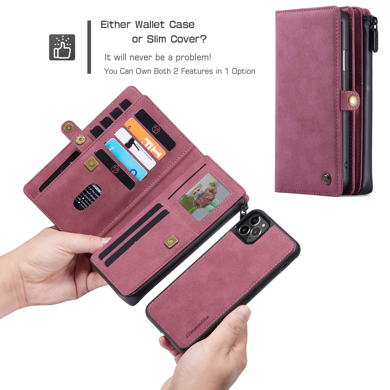 Premium iPhone 11 Pro Max Leather Wallet Case - Detachable Magnetic Zipper Cover with 18 Credit Card Slots, Cash Clip & Wrist Strap | Flip Phone Purse for Men & Women (Red) | Perfect for Travel, Work & Everyday Protection